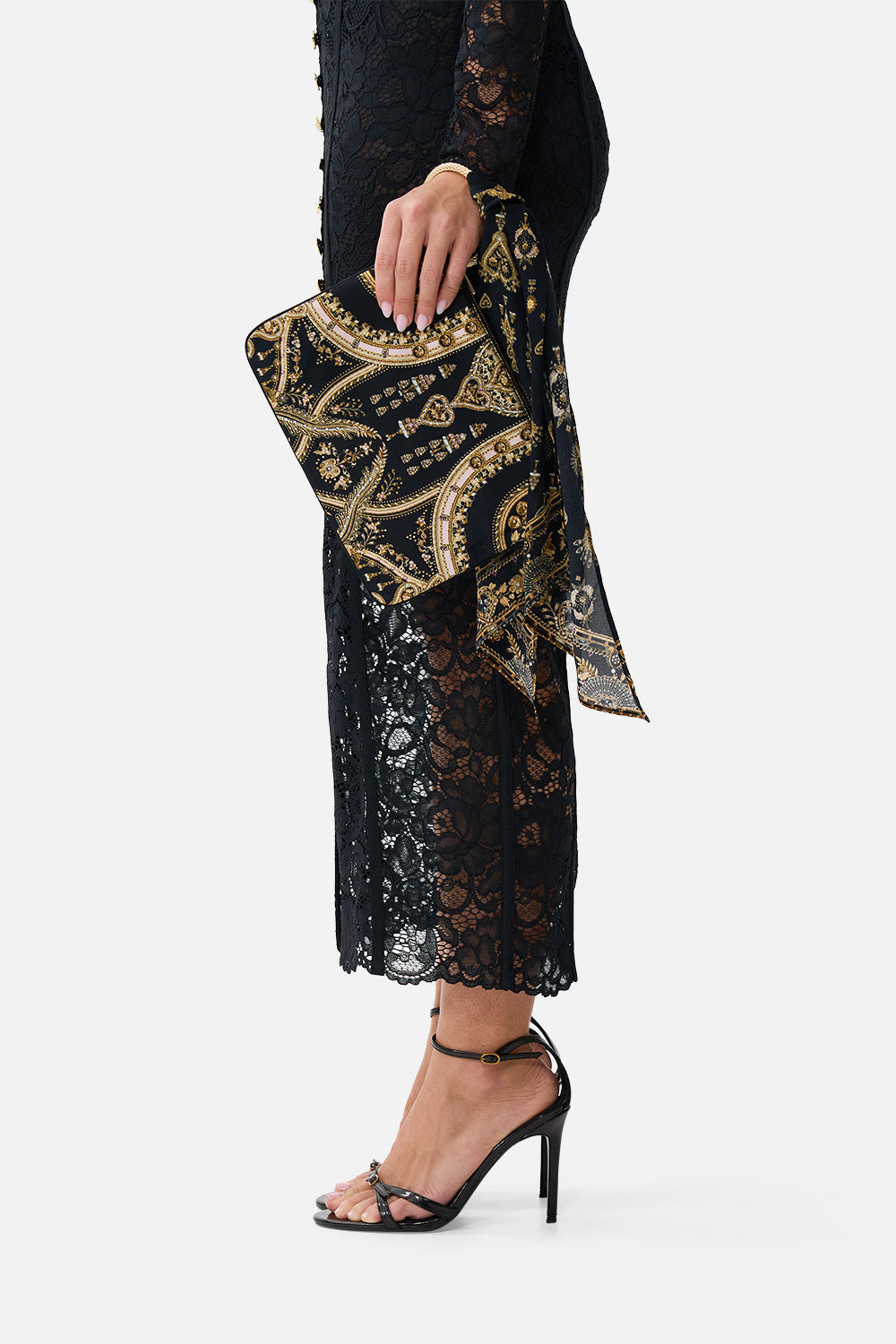 The CAMILLA SHIRRED WAIST LONG DRESS FLAMENCO EUPHORIA in our  print.