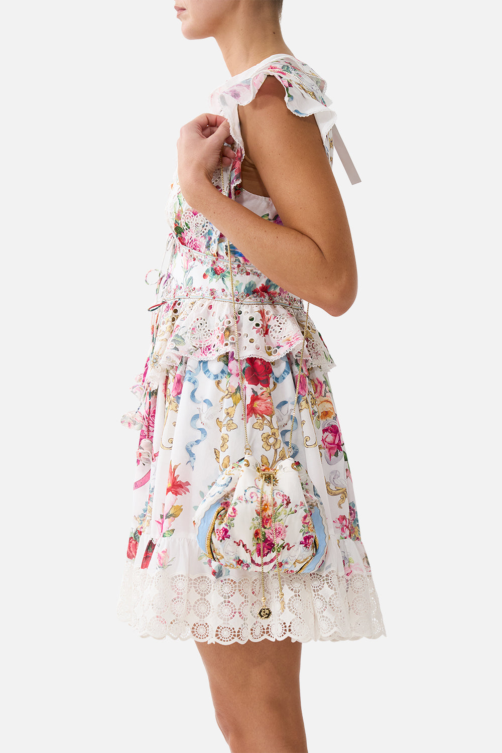 The CAMILLA HIGH WAIST SHORT WITH BUTTON DETAIL TAURUS RISING in our  print.