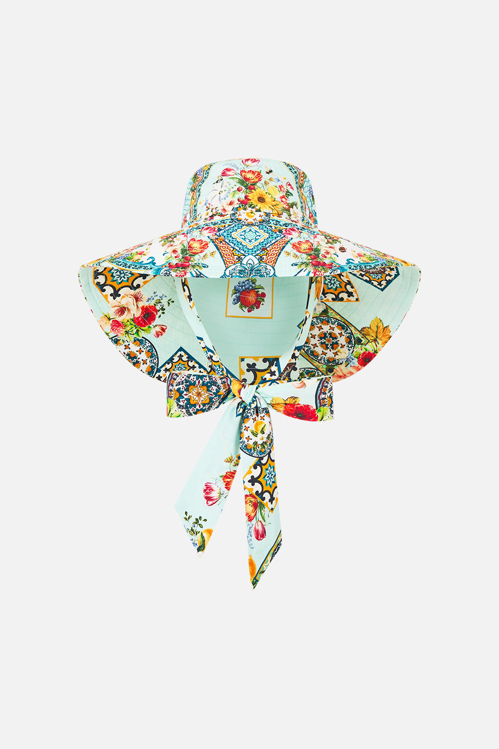 The CAMILLA MID LENGTH BOARDSHORT WITH ELASTIC WAIST A TILED WONDERLAND in our  print.