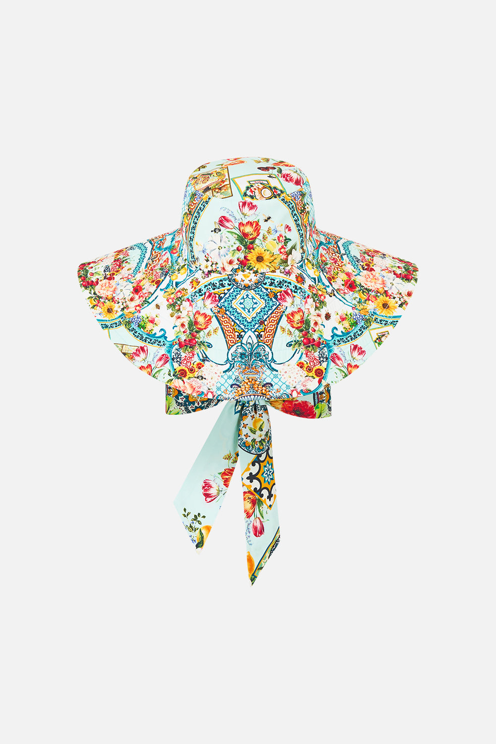 The CAMILLA MID LENGTH BOARDSHORT WITH ELASTIC WAIST A TILED WONDERLAND in our  print.