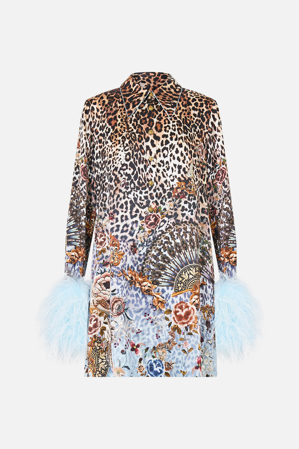 The CAMILLA BAT SLEEVE KAFTAN WITH COLD SHOULDER BUTTERFLY BOHEMIA in our  print.