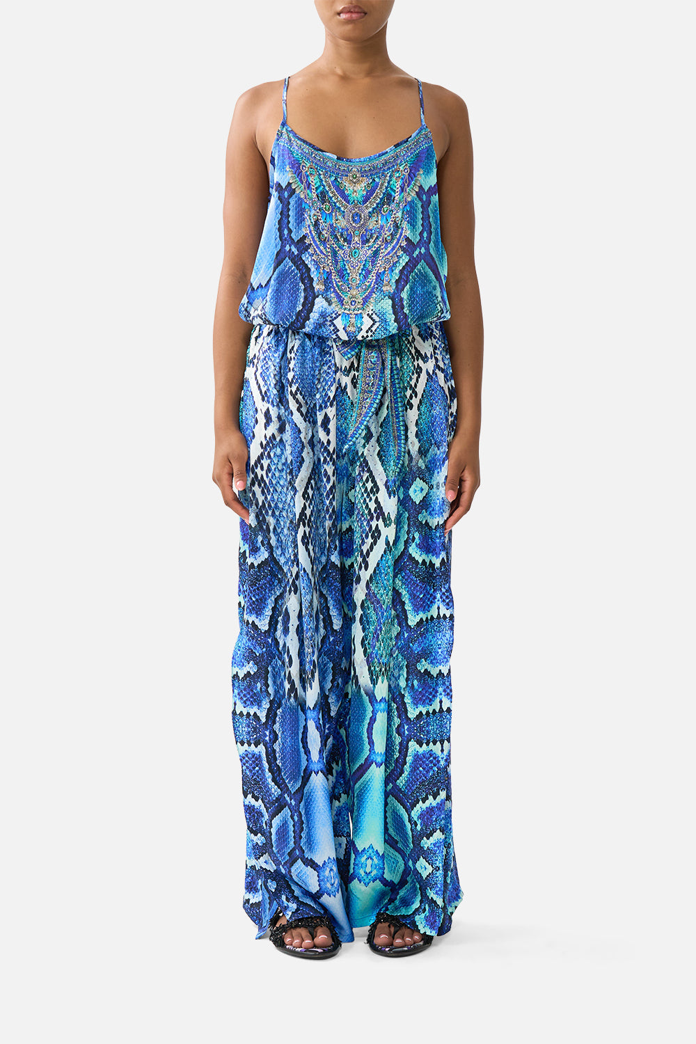 The CAMILLA LONG SARONG W GATHERED BAR TRIM PALACE ZOOLOGY in our  print.