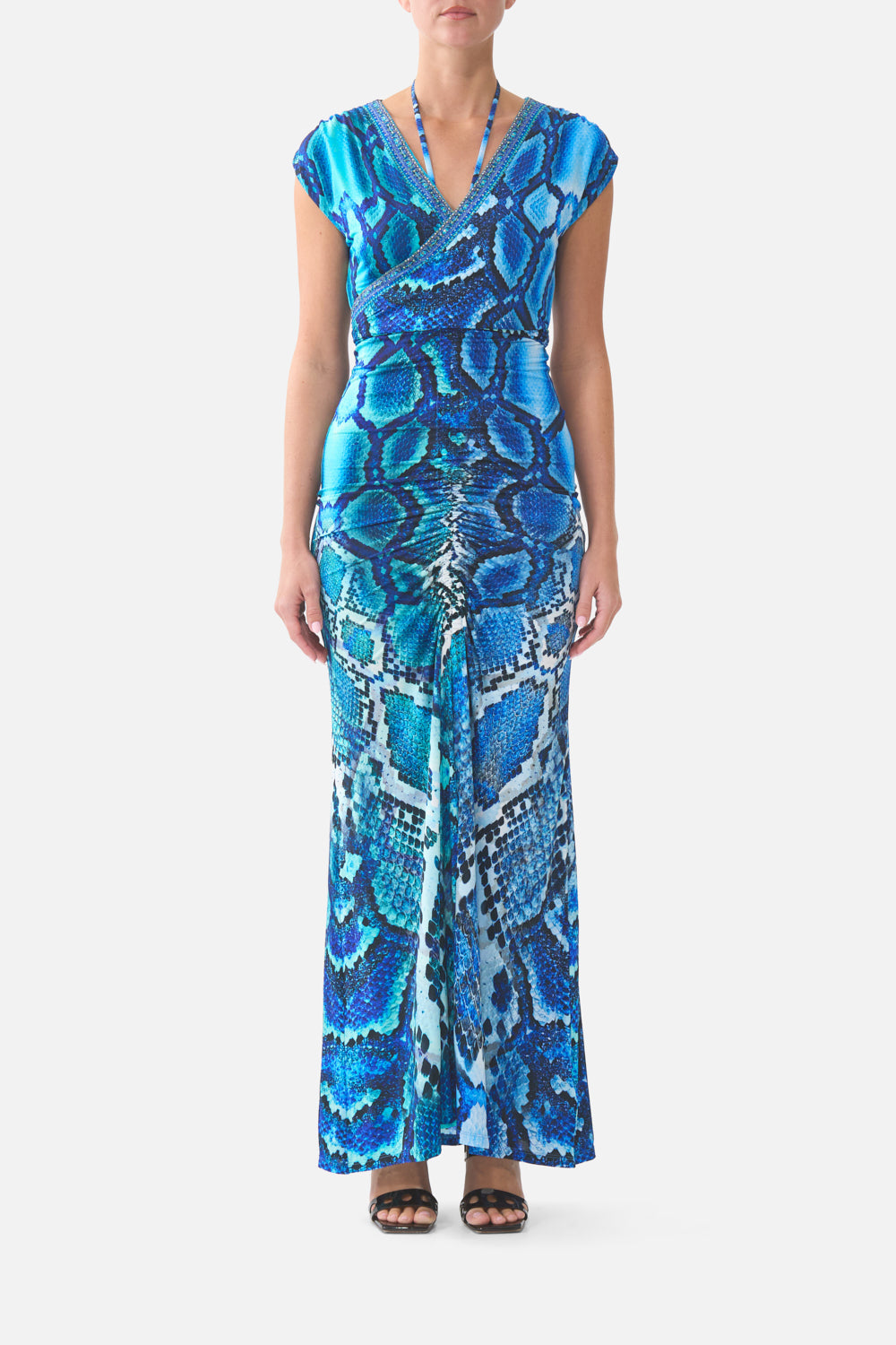 The CAMILLA T SHAPE LONG KAFTAN BUTTERFLY BOHEMIA in our  print.