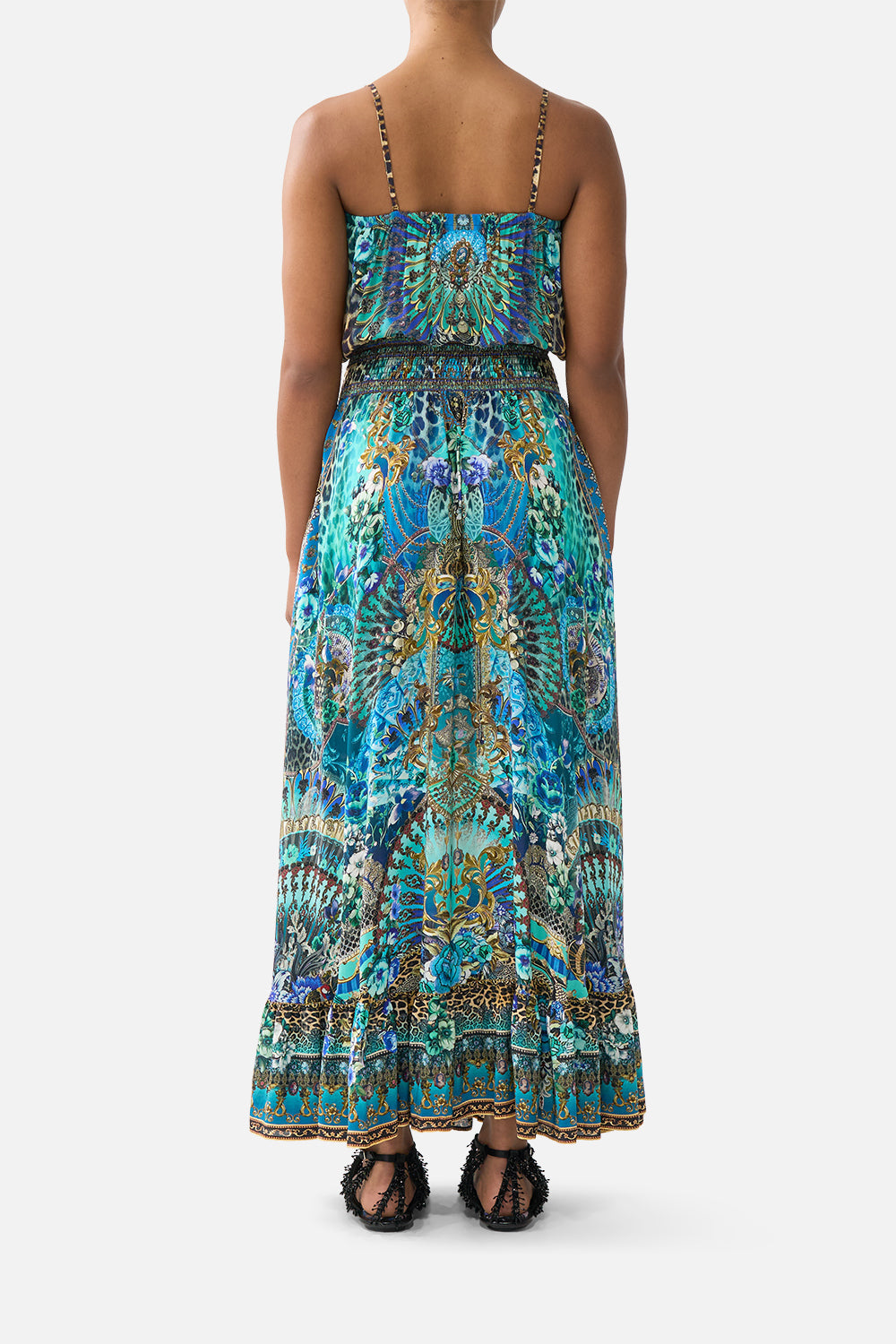 The CAMILLA TIE SLEEVE SHORT V NECK KAFTAN PAINTED PRAYERS in our  print.