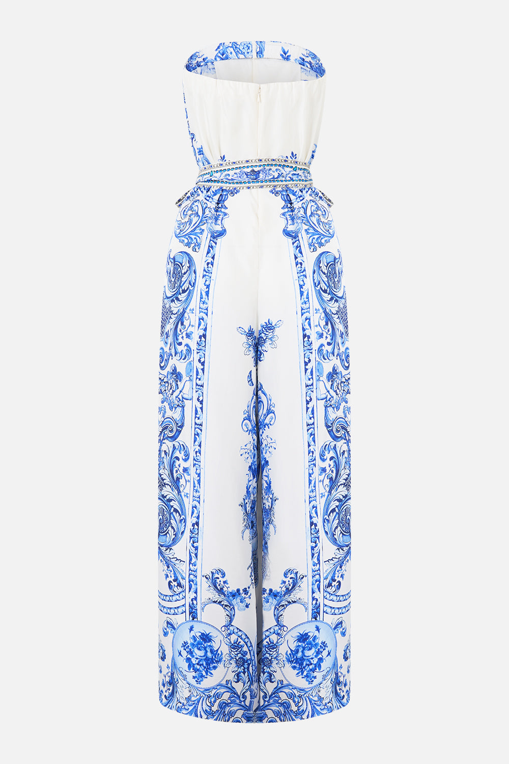 FRONT PLEAT STRAPLESS JUMPSUIT CERAMIC PANORAMIC