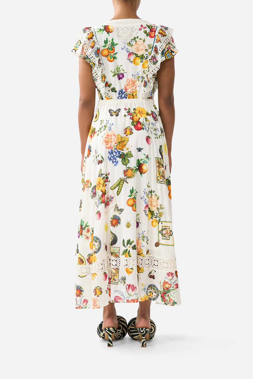 The CAMILLA V NECK BIAS SLIP DRESS WITH BACK FRILL A BELOVED BOUDOIR in our  print.