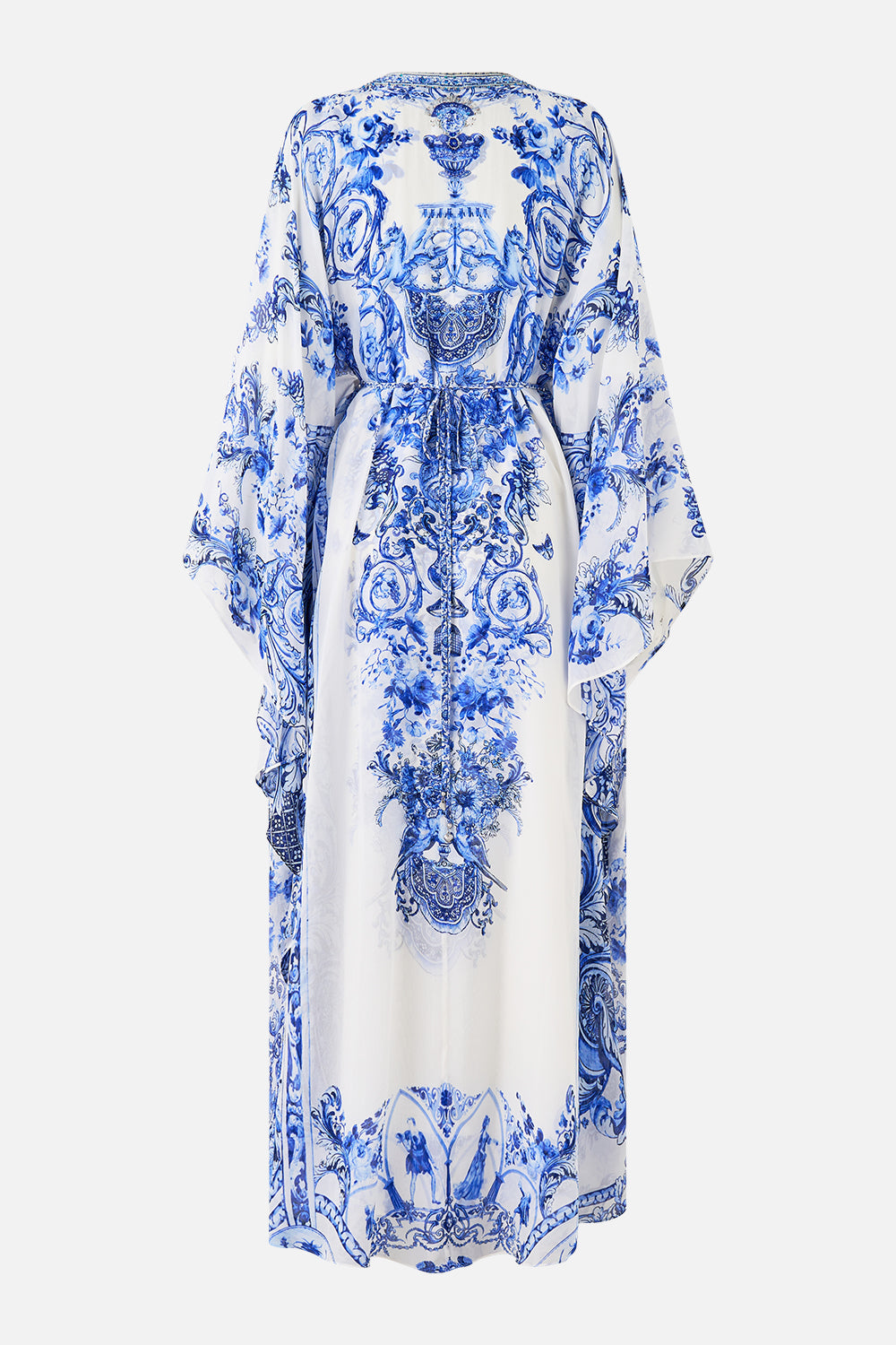 The CAMILLA SHAPED WAISTBAND DRESS WITH GATHERED SLEEVES TORERO LIBERTINE in our  print.