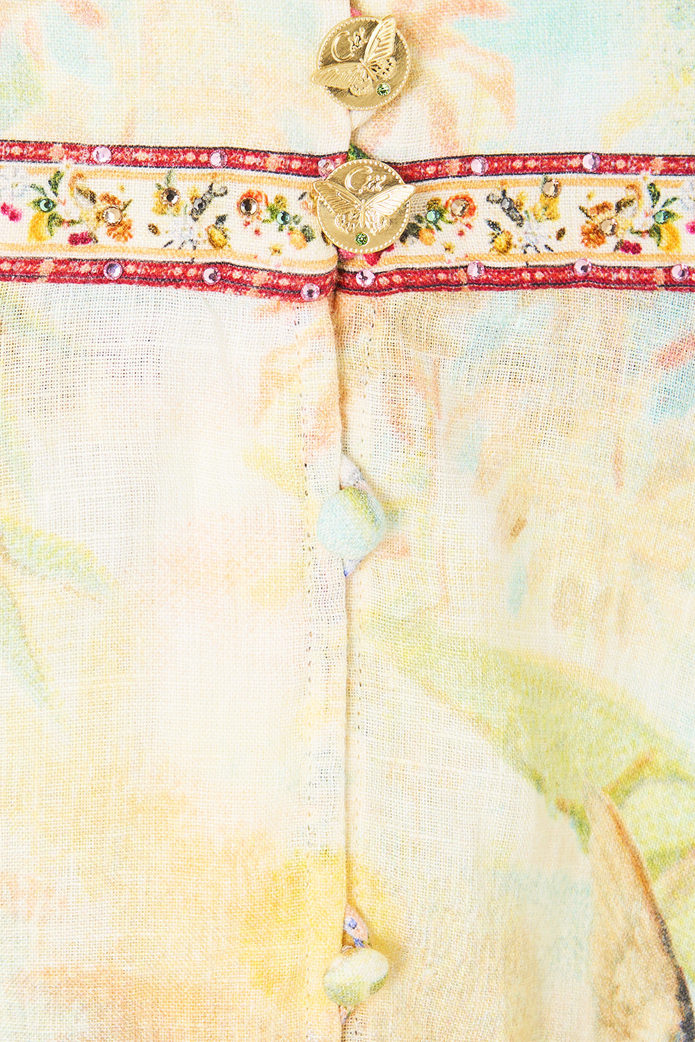 The CAMILLA BUTTON FRONT FRILL DRESS LACED WITH LOVE in our  print.