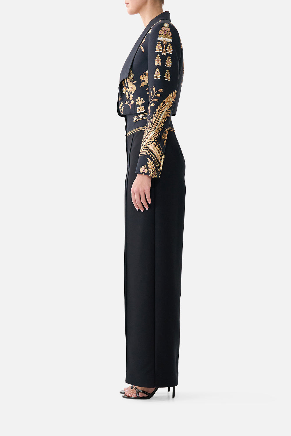 The CAMILLA HALF ZIP KNIT SWEATER NIGHT GARDEN in our  print.