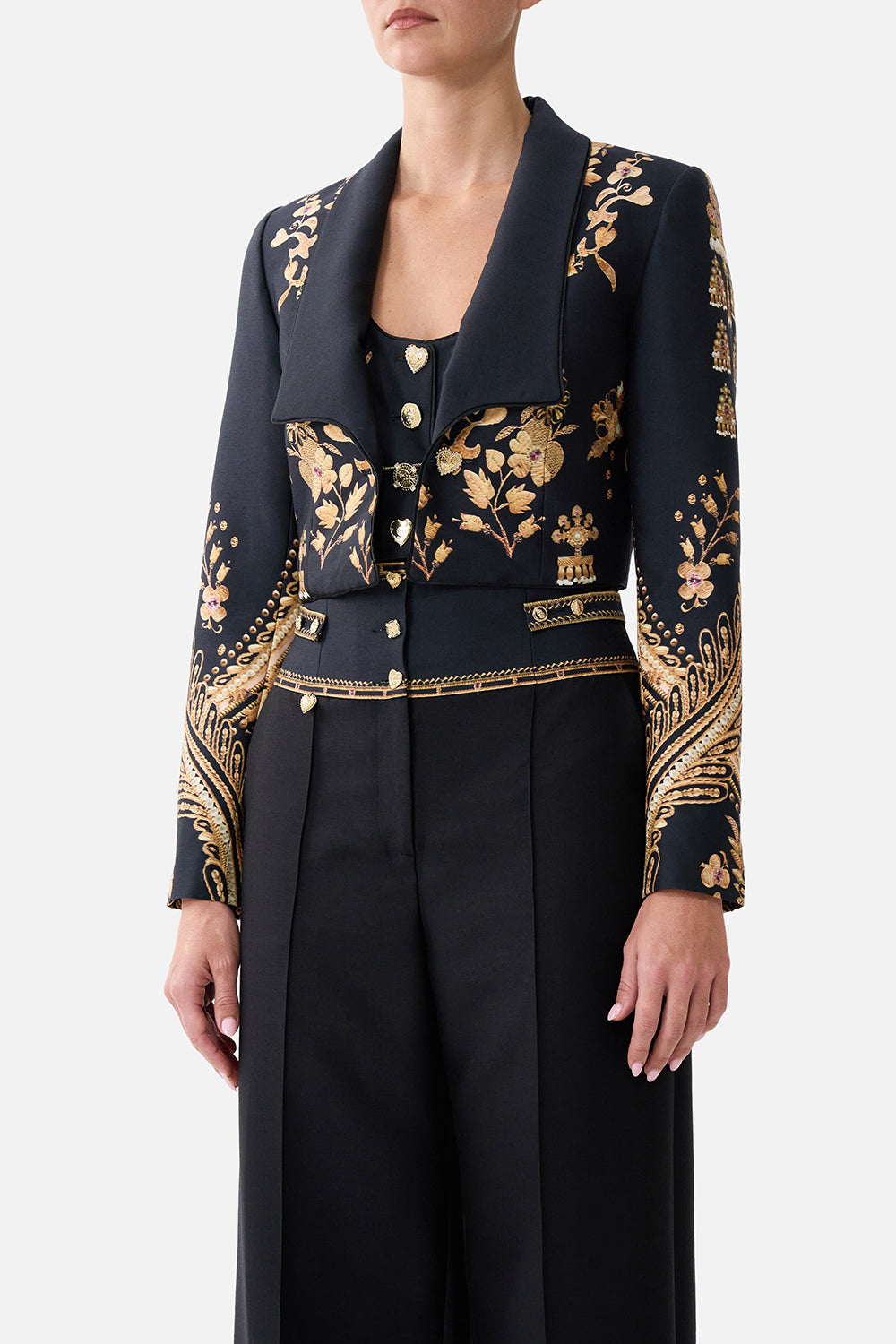 The CAMILLA HALF ZIP KNIT SWEATER NIGHT GARDEN in our  print.