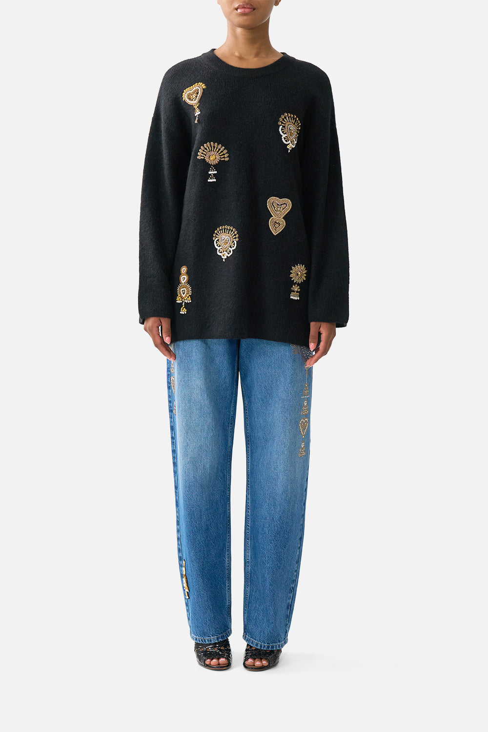 The CAMILLA CROPPED WRAP SHIRT WITH TIE TAURUS RISING in our TAURUS RISING print.