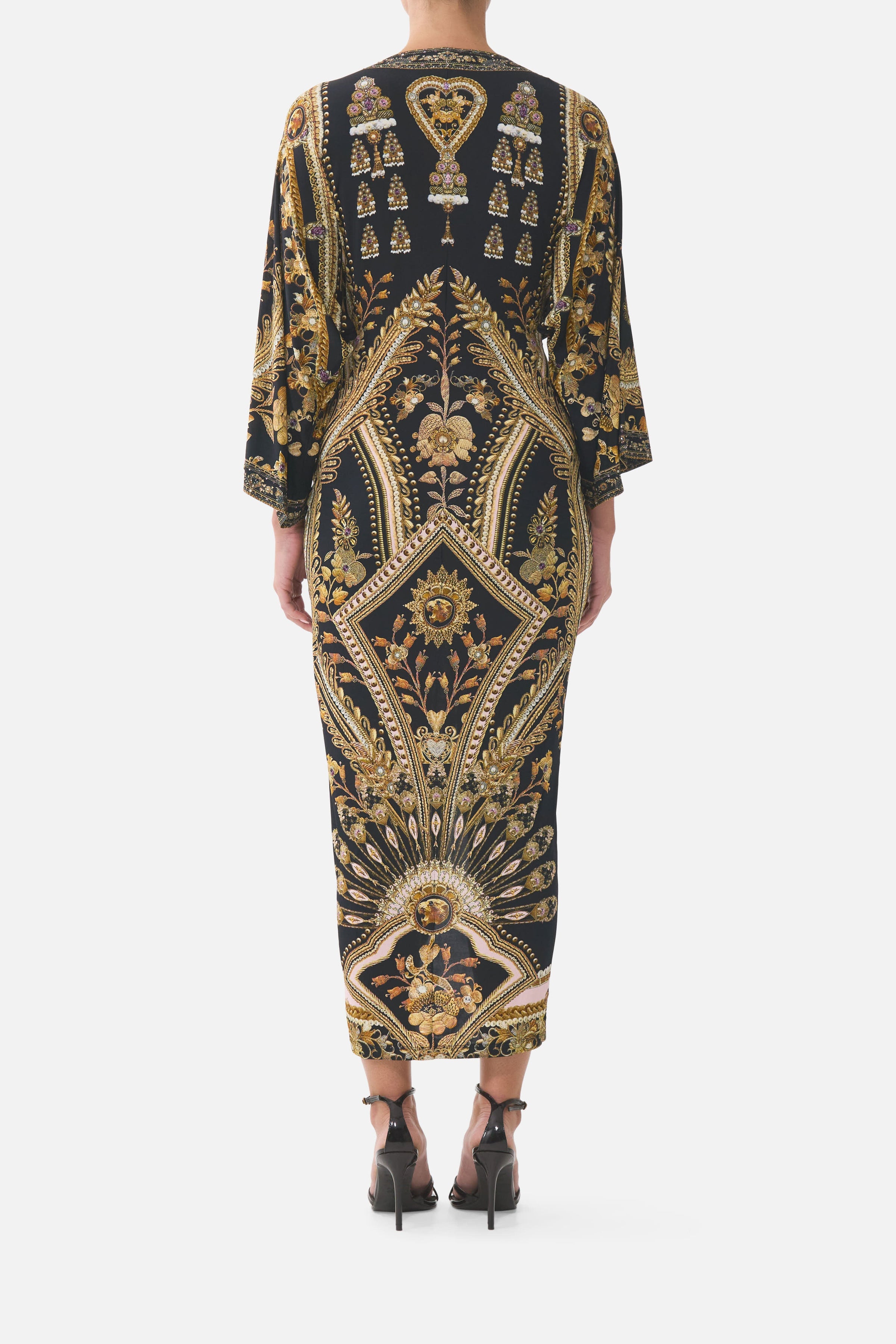 The CAMILLA GATHERED WAIST KAFTAN DIAL UP THE TILES in our DIAL UP THE TILES print.