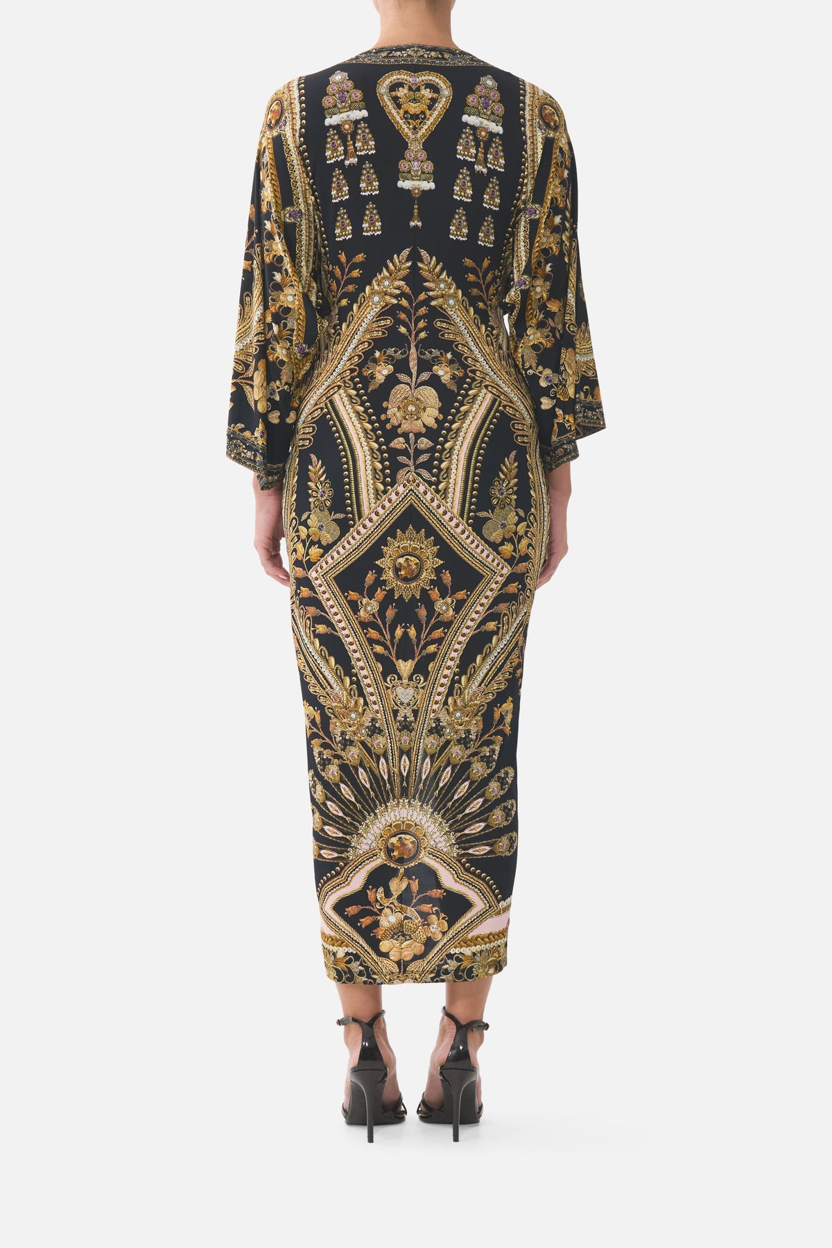 The CAMILLA GATHERED WAIST KAFTAN DIAL UP THE TILES in our DIAL UP THE TILES print.