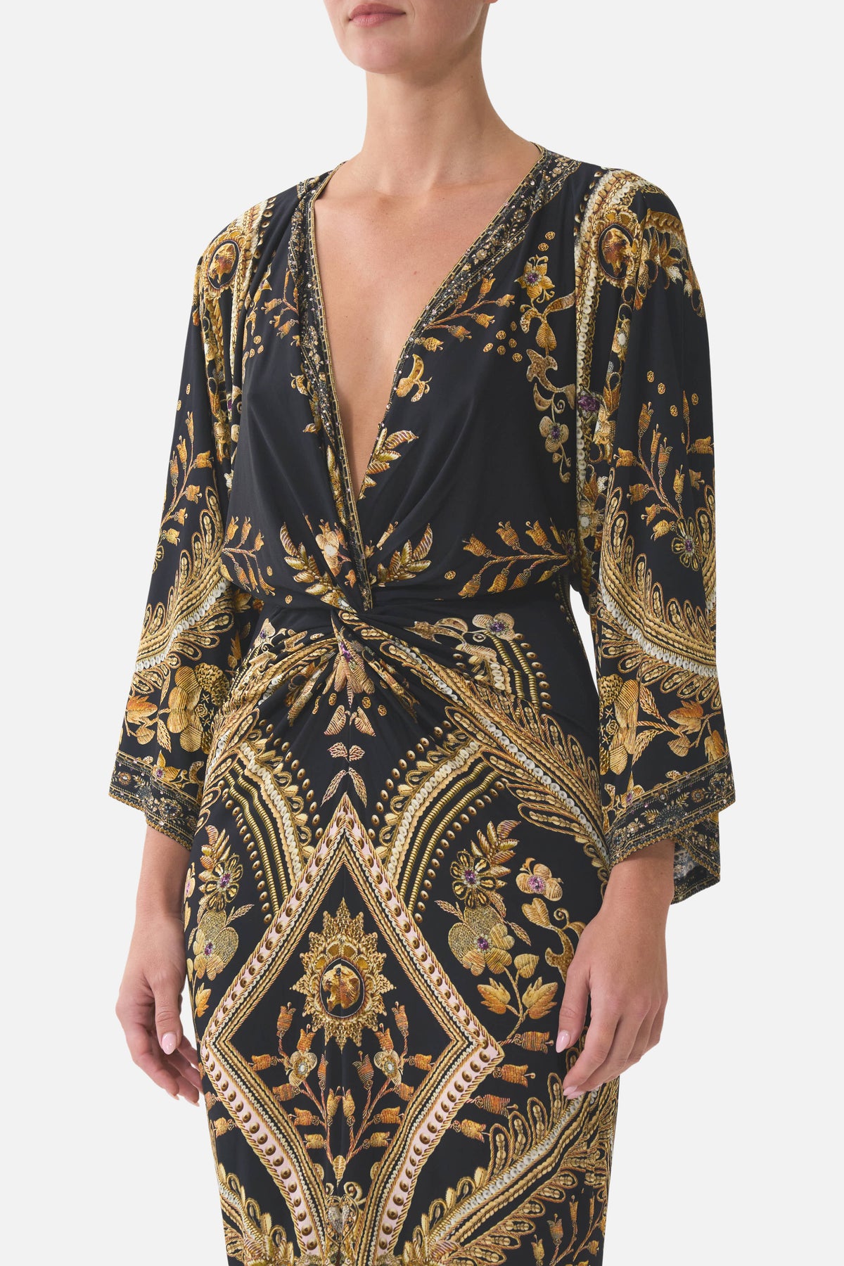 The CAMILLA GATHERED WAIST KAFTAN DIAL UP THE TILES in our  print.