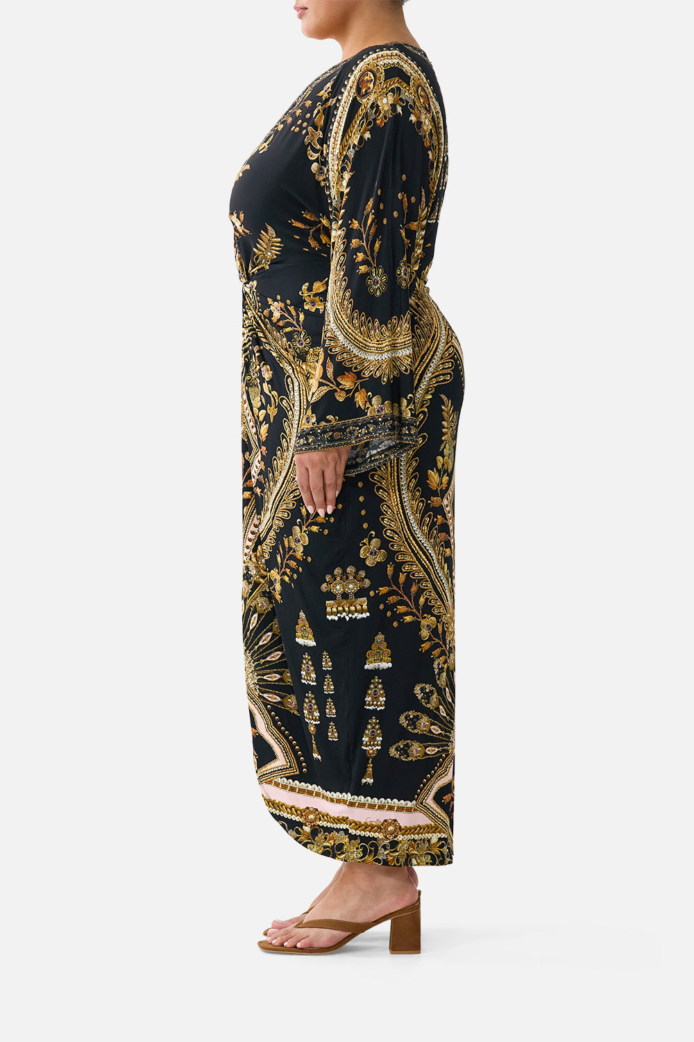 The CAMILLA GATHERED WAIST KAFTAN DIAL UP THE TILES in our  print.