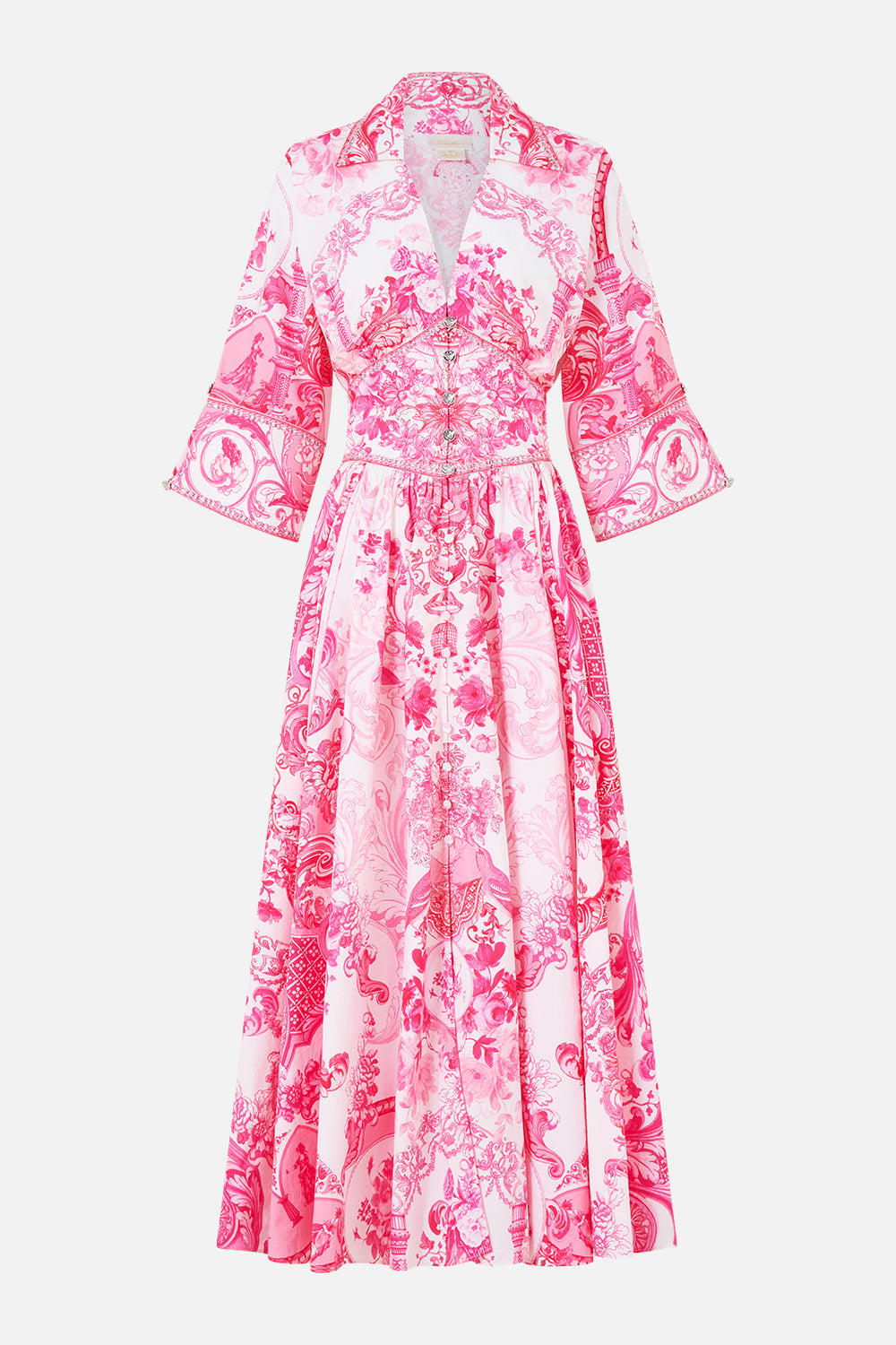 The CAMILLA SHORT SLEEVE CAMP COLLARED SHIRT THE POTTERY PARLOUR in our  print.