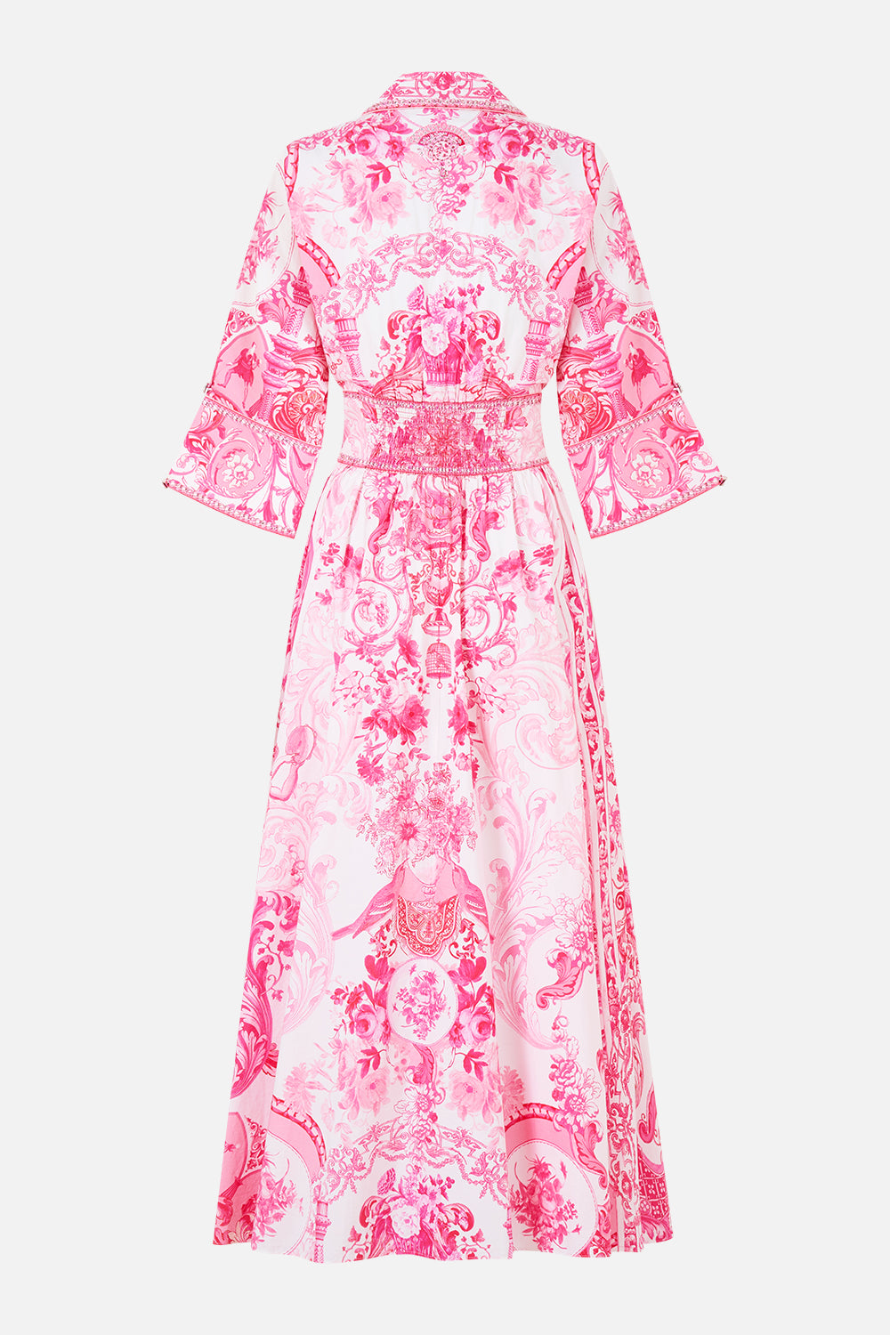 The CAMILLA LONG KAFTAN WITH WAIST DETAIL THE SAPPHIRE SERPENT in our  print.