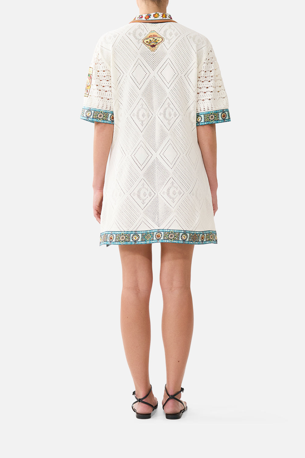 The CAMILLA TRAPEZE TIERED DRESS TORERO LIBERTINE in our  print.