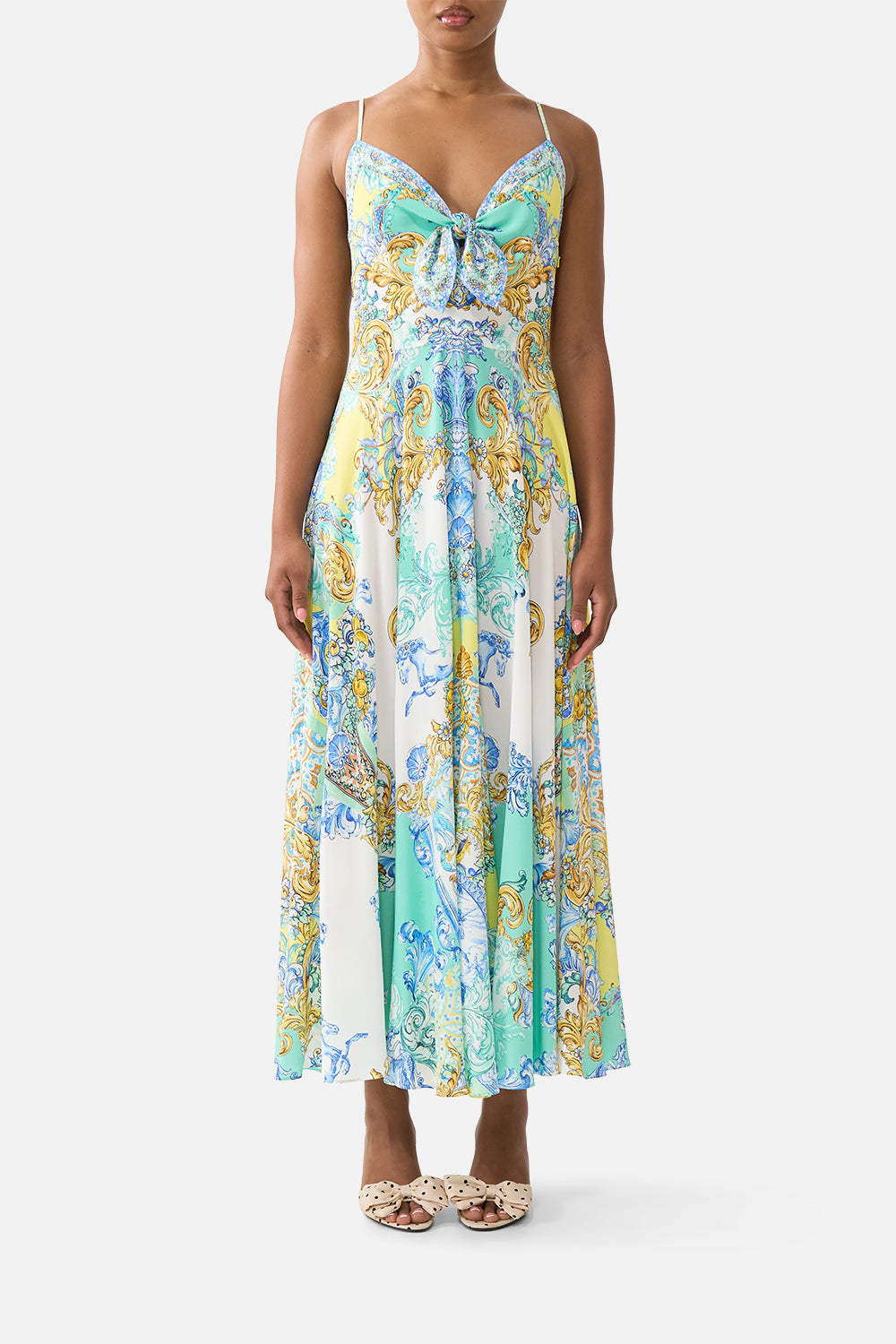The CAMILLA ROUND NECK WAISTCOAT TAURUS RISING in our  print.