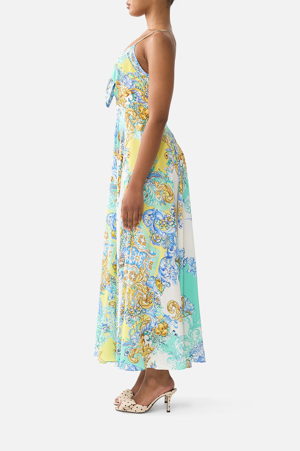 The CAMILLA TWIST FRONT BATWING DRESS FIESTA, SIESTA, REPEAT in our  print.