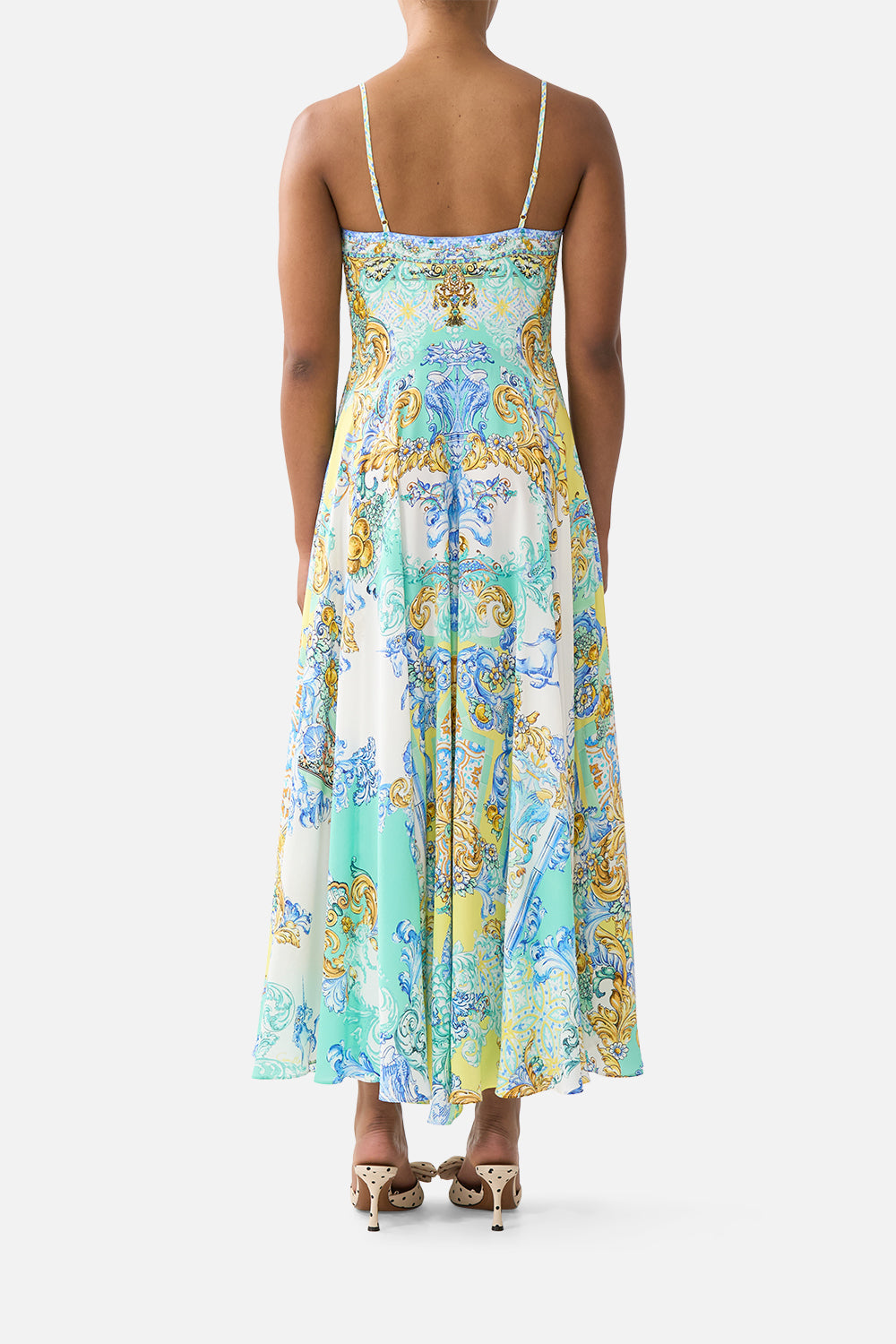 The CAMILLA ROUND NECK WAISTCOAT TAURUS RISING in our  print.