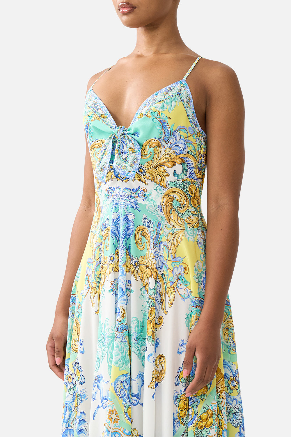 The CAMILLA TWIST FRONT BATWING DRESS FIESTA, SIESTA, REPEAT in our  print.