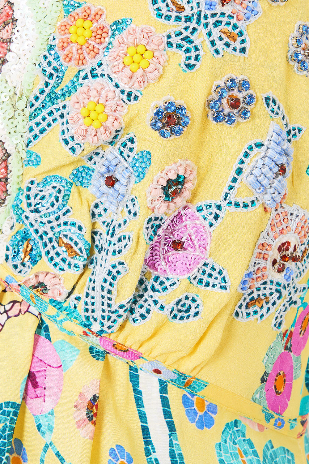 The CAMILLA A-LINE GATHERED PANEL DRESS CERAMIC PANORAMIC in our  print.