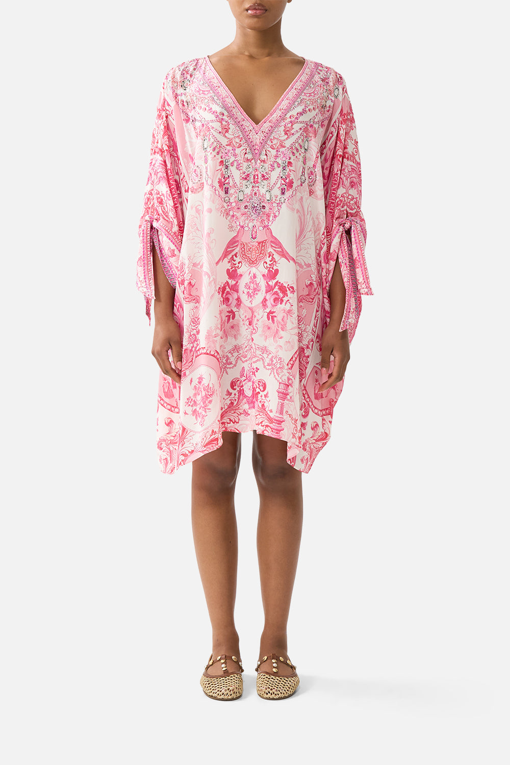 The CAMILLA PLUNGE NECK DRAPED SHOULDER DRESS THE SECESSION SESSIONS in our  print.