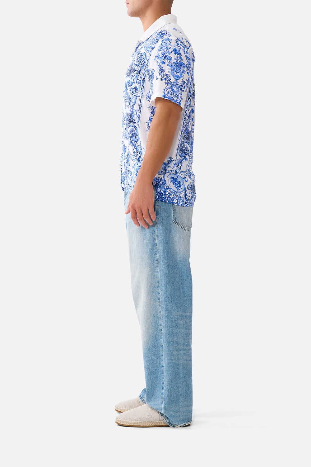 The CAMILLA GATHER WAIST SHORT DRESS CERAMIC PANORAMIC in our  print.