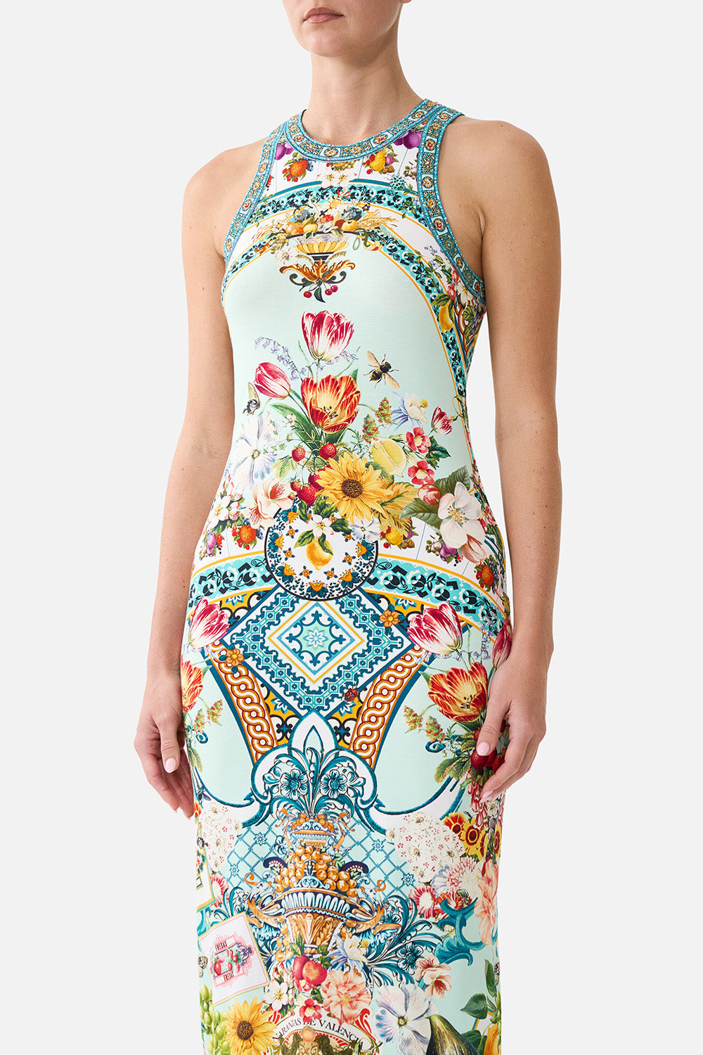 The CAMILLA HIGH WAISTED BIKINI BOTTOM W SKIRT THE PORCELAIN PARLOUR in our  print.
