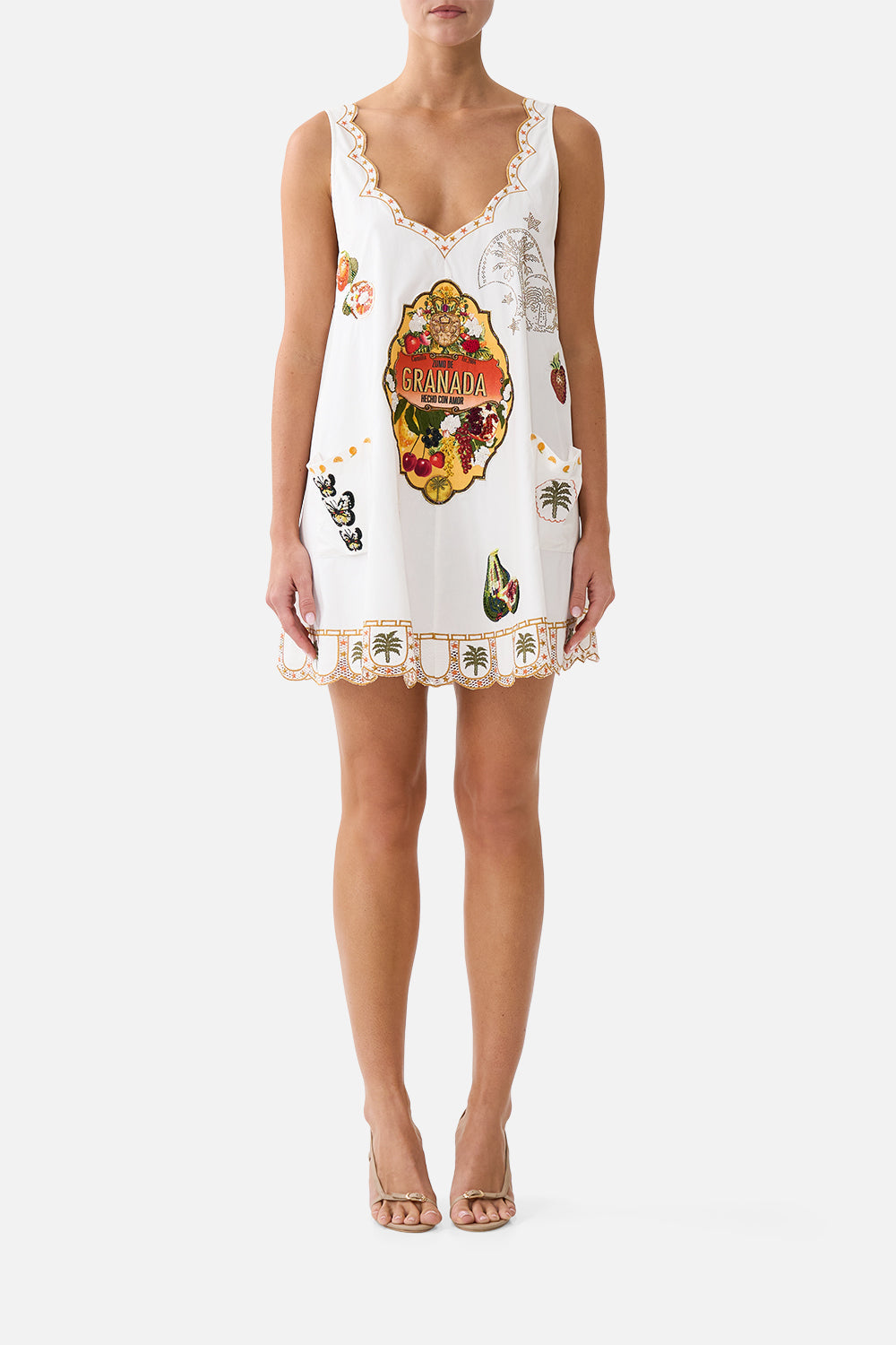 The CAMILLA PUFF SLEEVE SHIRT DRESS PAINTED PRAYERS in our  print.