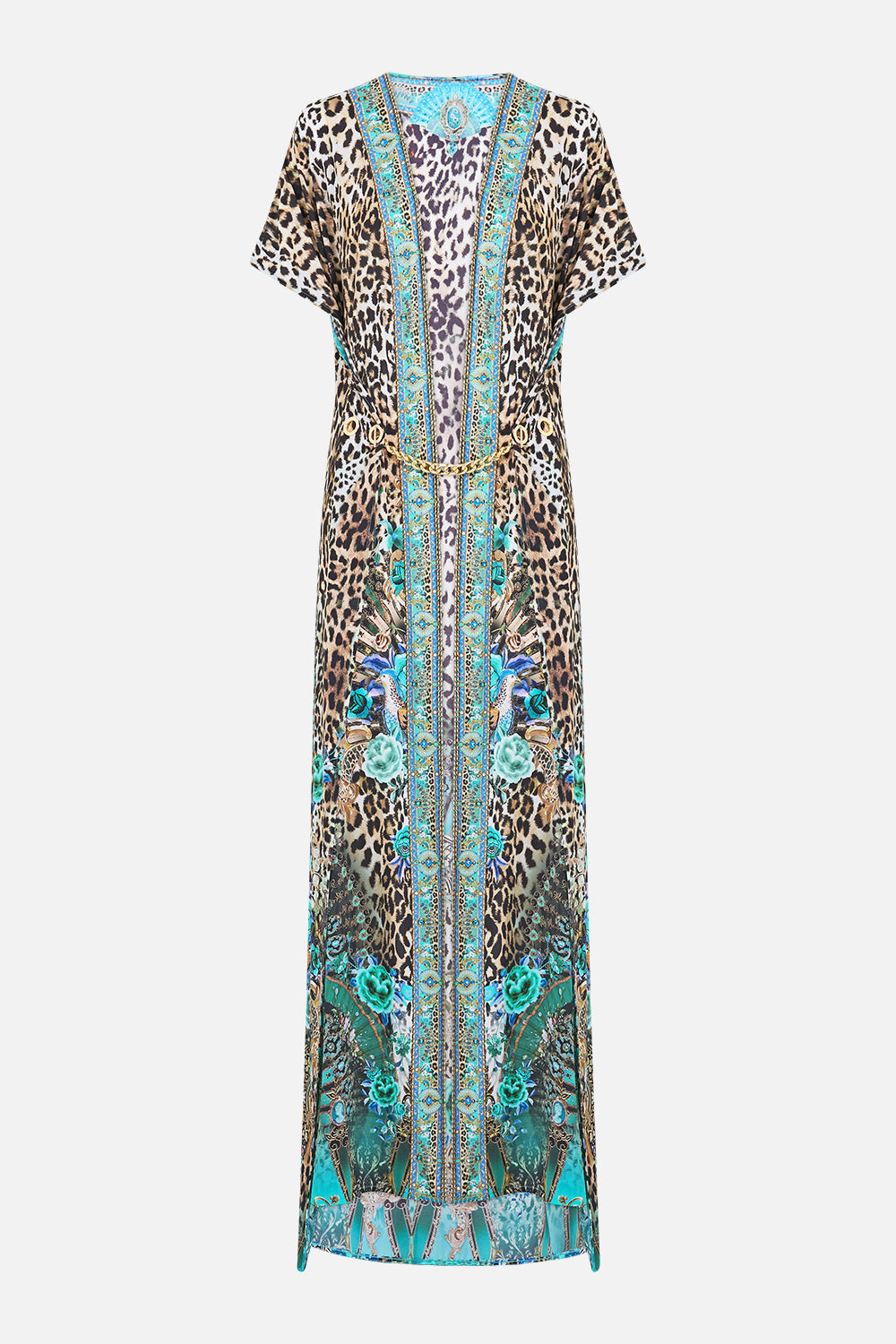The CAMILLA LONG V NECK KAFTAN W RING FRONT TRIM BUTTERFLY BOHEMIA in our  print.