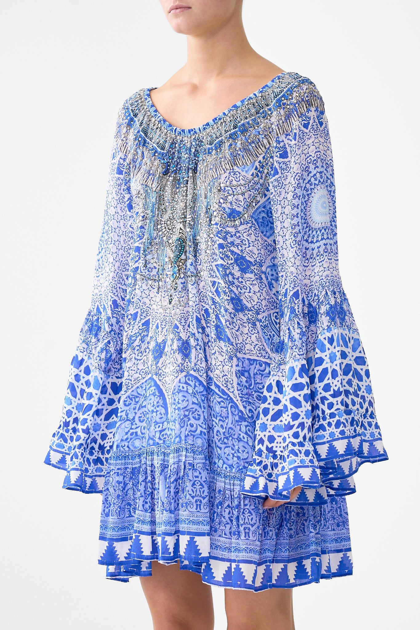 The CAMILLA HIGH WAISTED TIERED MIDI SKIRT ALL ABOUT THAT LACE in our  print.