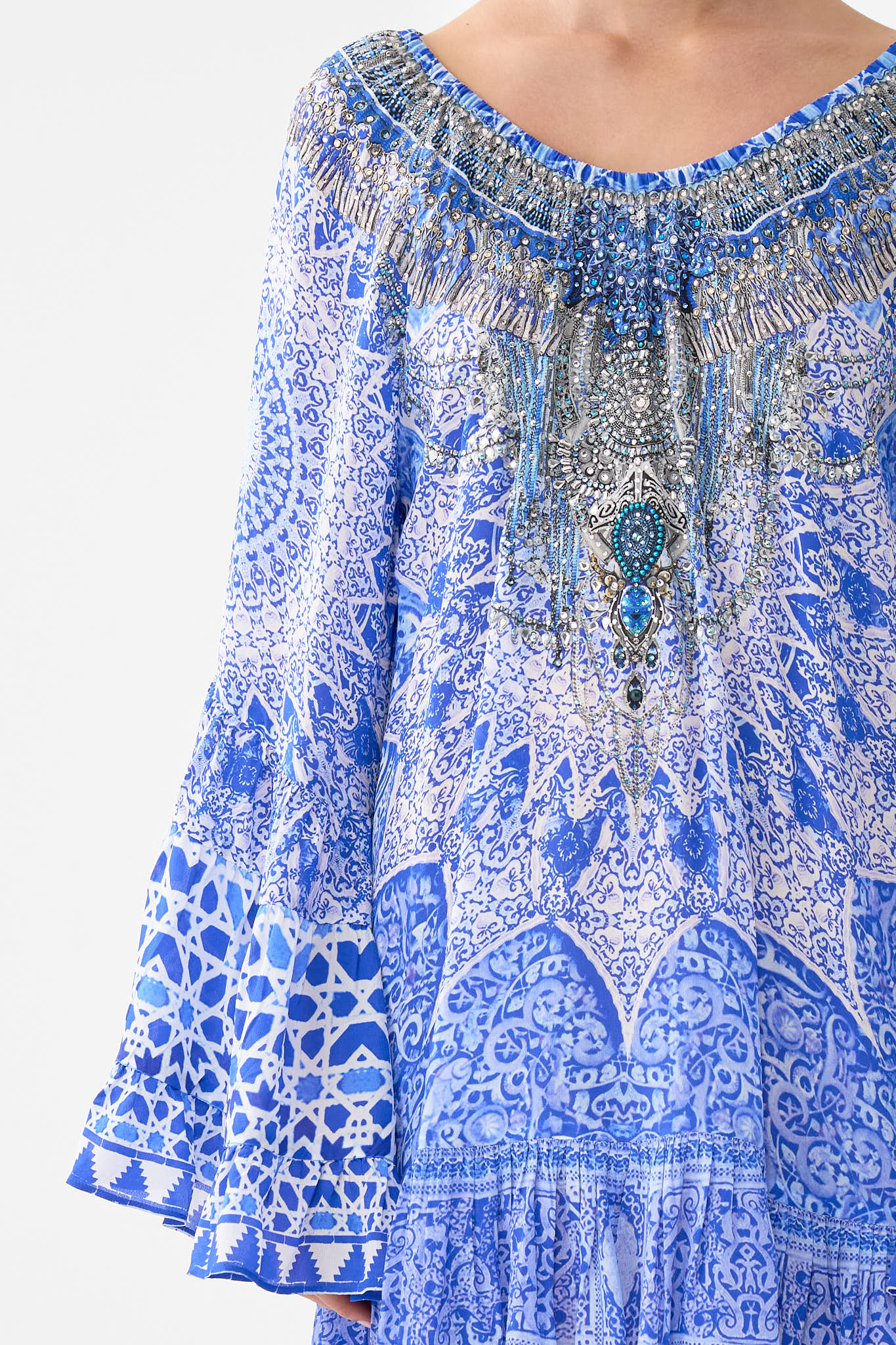 The CAMILLA HIGH WAISTED TIERED MIDI SKIRT ALL ABOUT THAT LACE in our  print.
