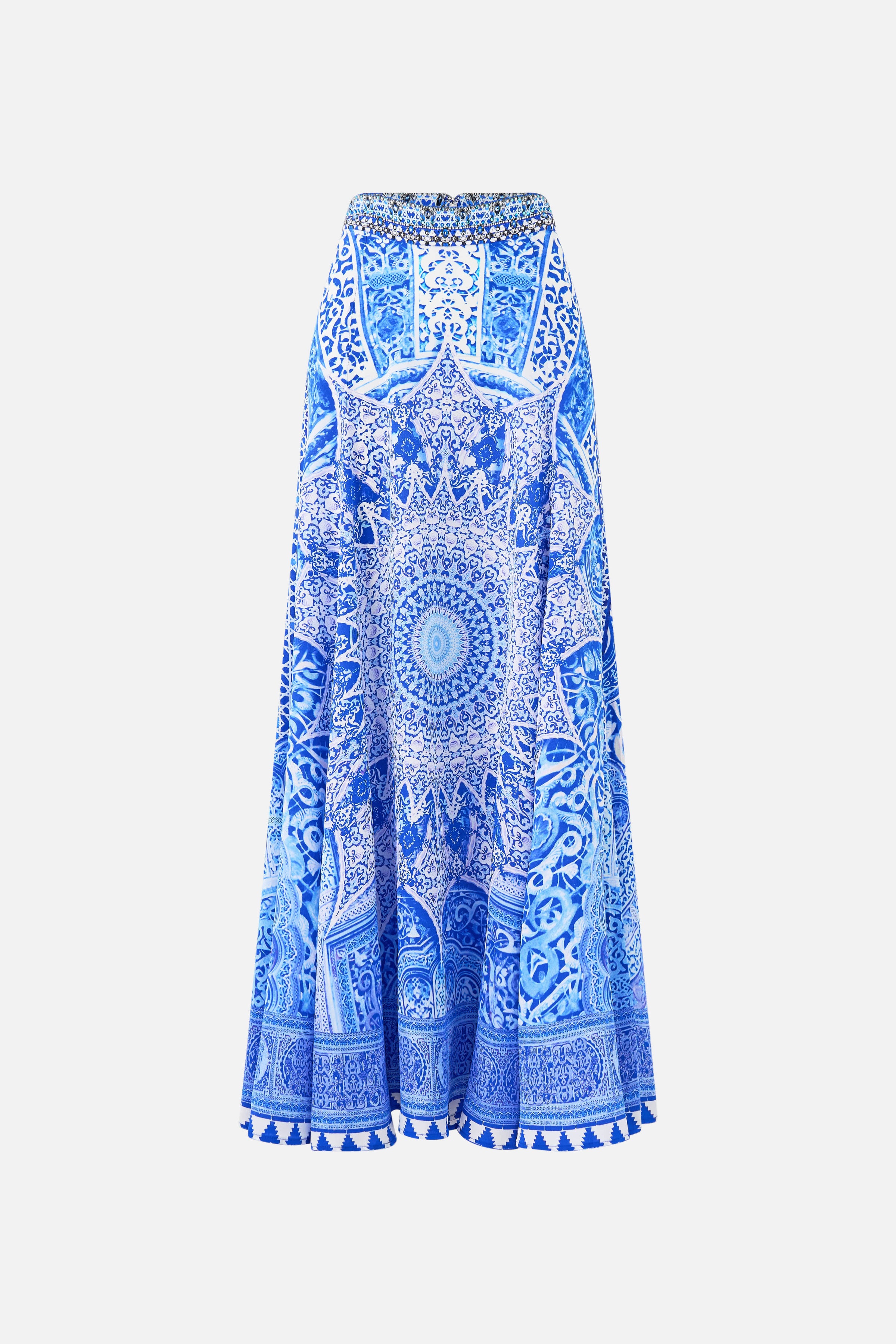 The CAMILLA FRILL NECK DRESS WITH HARDWARE NAZAR NIRVANA in our  print.