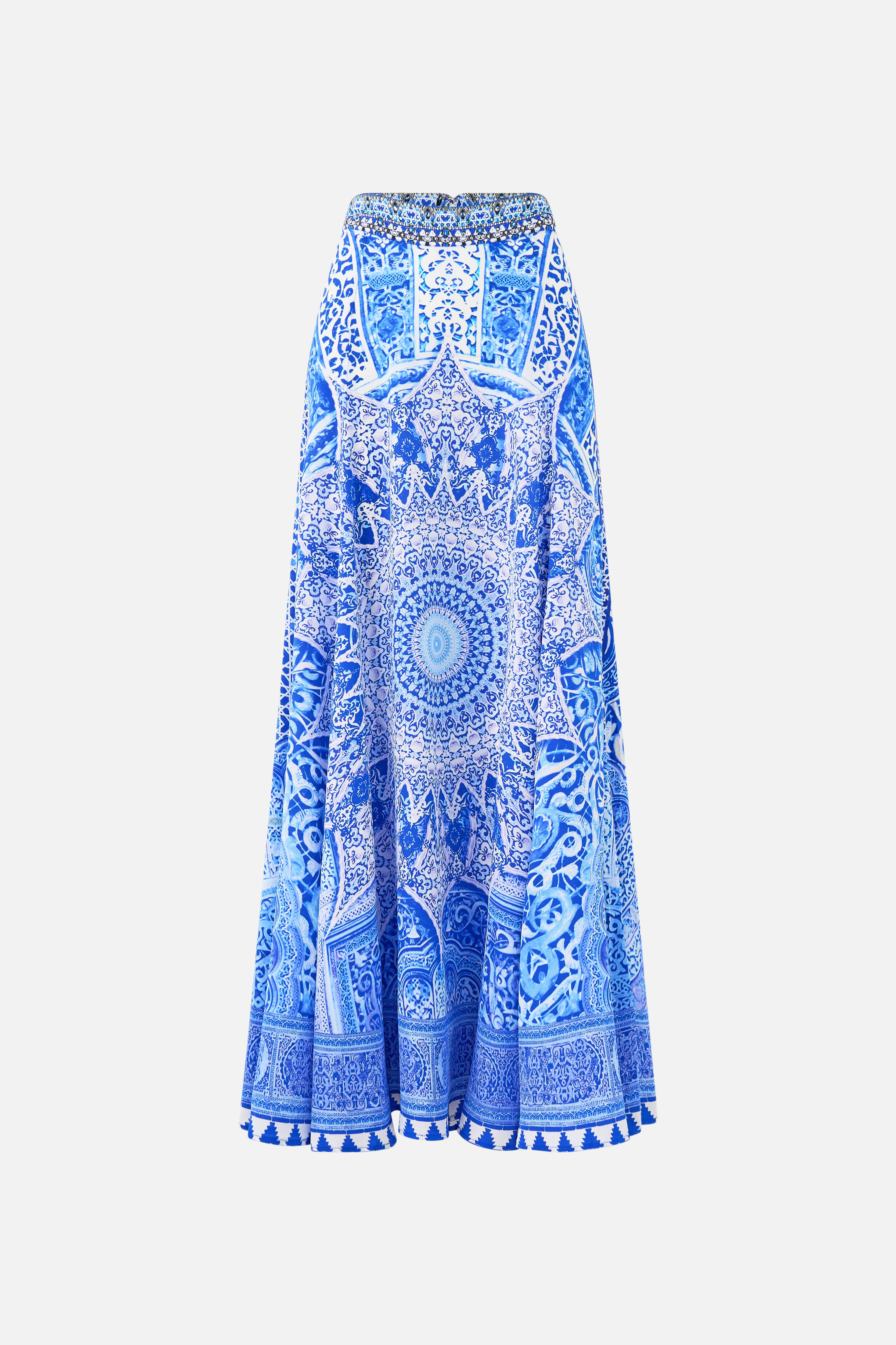 The CAMILLA FRILL NECK DRESS WITH HARDWARE NAZAR NIRVANA in our  print.