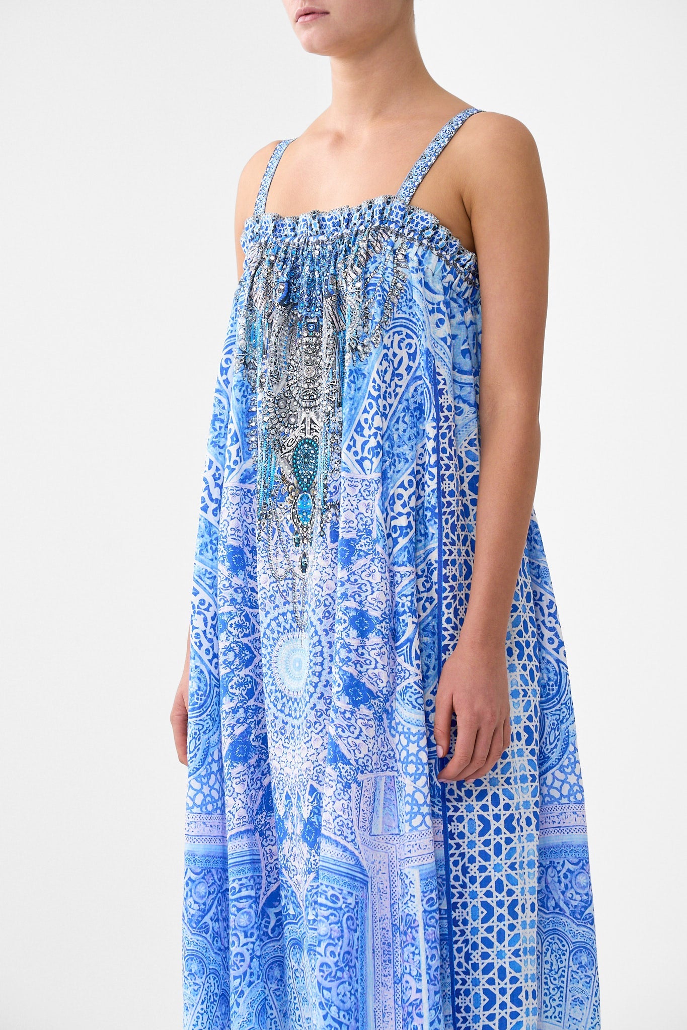 The CAMILLA MINI SHIRT DRESS WITH FEATHERS AMULETS AND ALCHEMY in our  print.