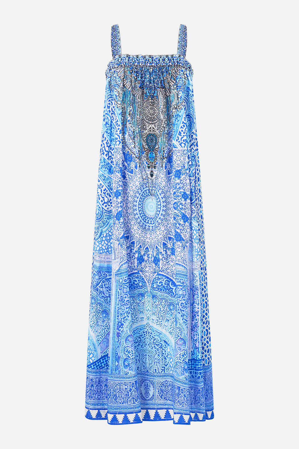 The CAMILLA MINI SHIRT DRESS WITH FEATHERS AMULETS AND ALCHEMY in our AMULETS AND ALCHEMY print.