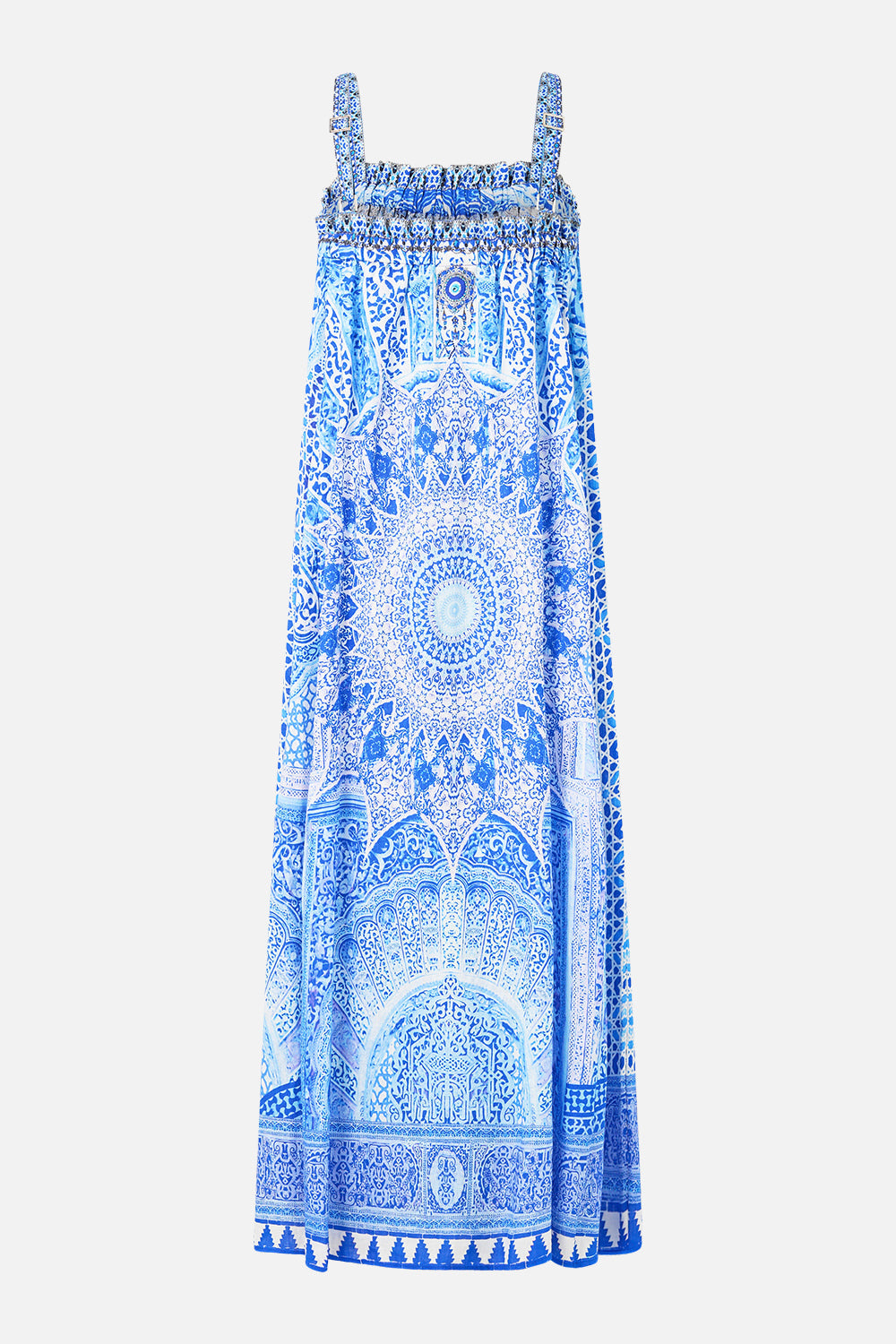 The CAMILLA MINI SHIRT DRESS WITH FEATHERS AMULETS AND ALCHEMY in our  print.