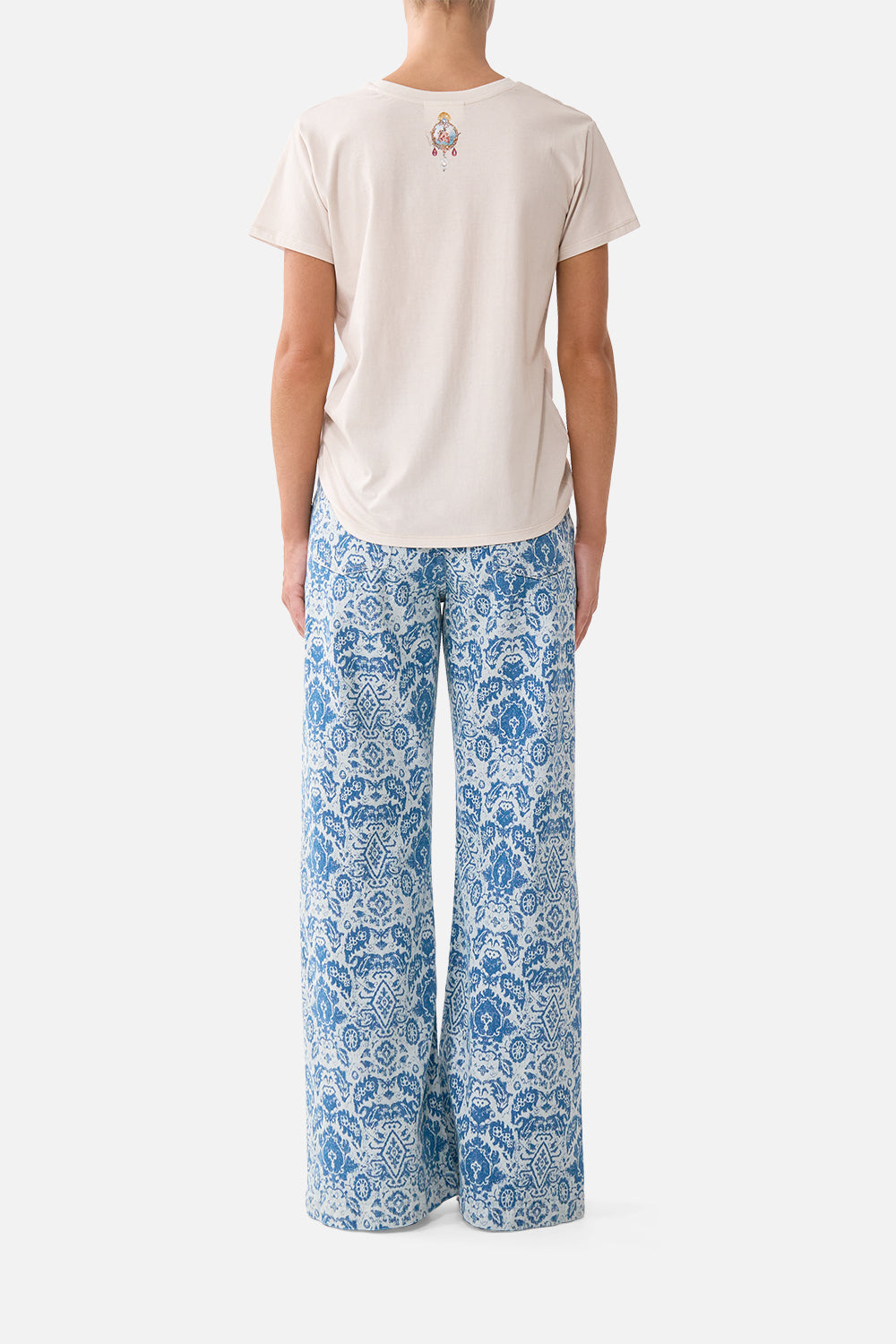 The CAMILLA SHORT SLEEVE CAMP COLLARED SHIRT FLAMENCO EUPHORIA in our  print.