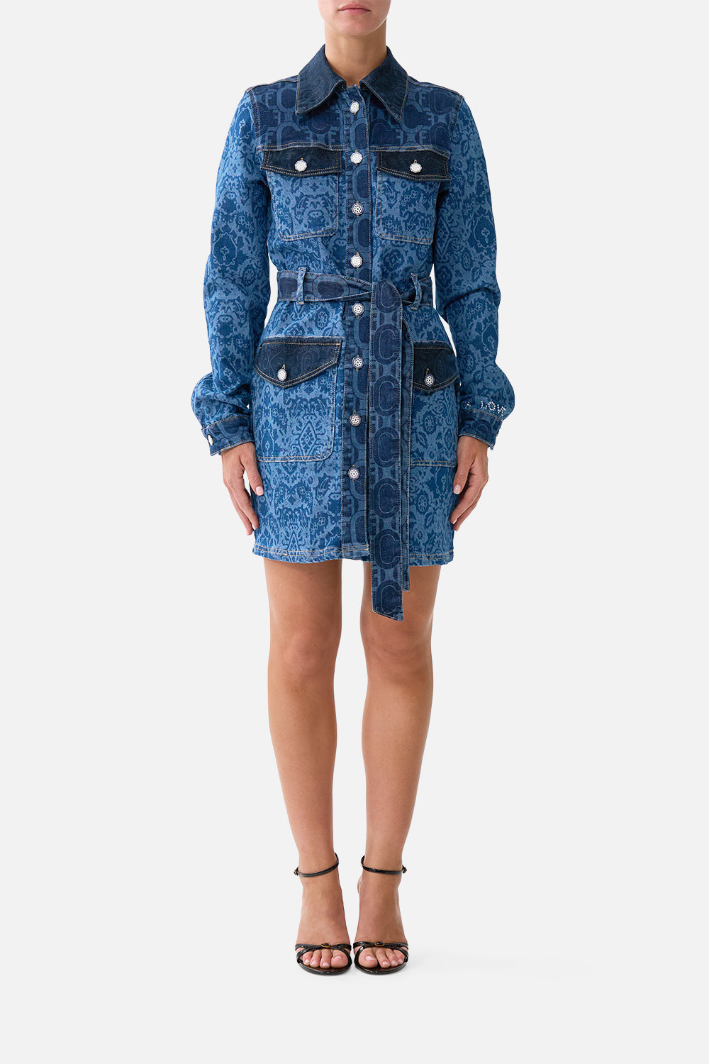 The CAMILLA ONE SHOULDER DRESS WITH BLOUSON SLEEVE THE CALL OF CATALONIA in our  print.