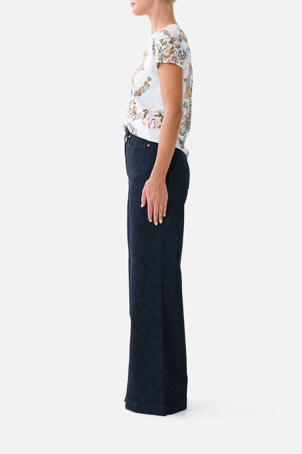The CAMILLA MID LENGTH BOARDSHORT WITH ELASTIC WAIST FLAMENCO EUPHORIA in our  print.