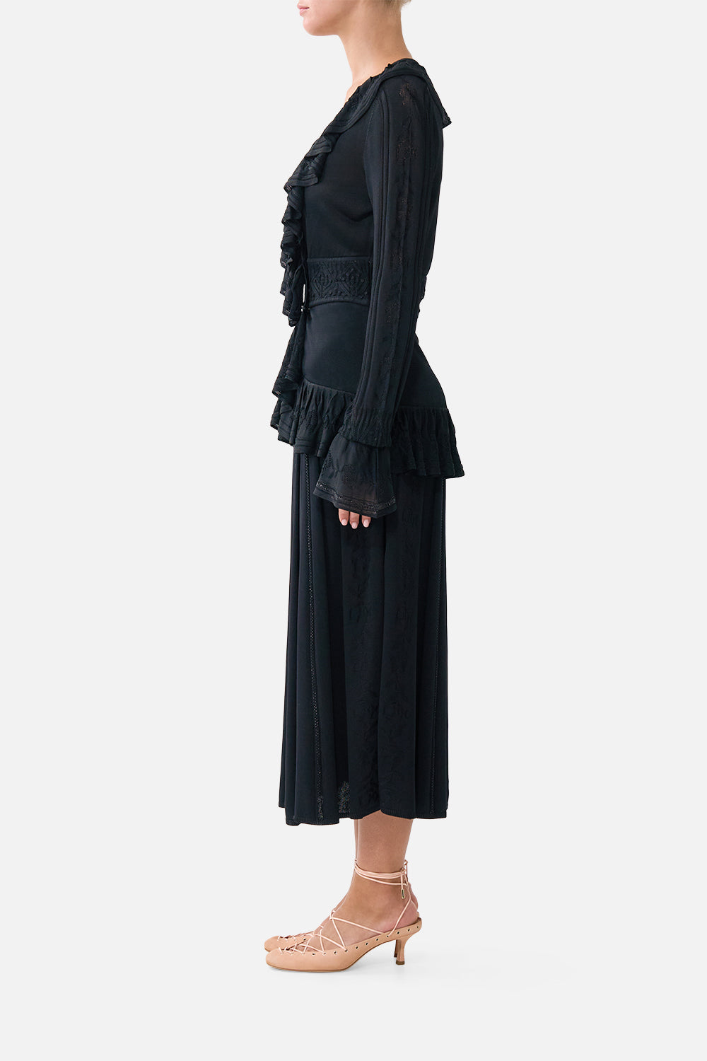 The CAMILLA CORSET DRESS WITH LONG FLARED SKIRT ADORNED IN ARANJUEZ in our  print.