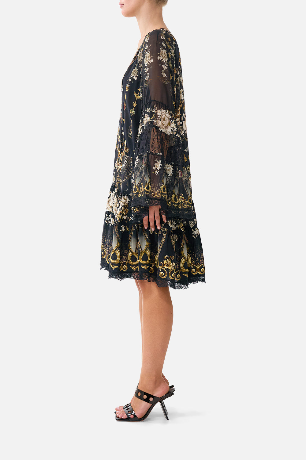 A-LINE GATHERED PANEL DRESS FLAMENCO FOLKLORE