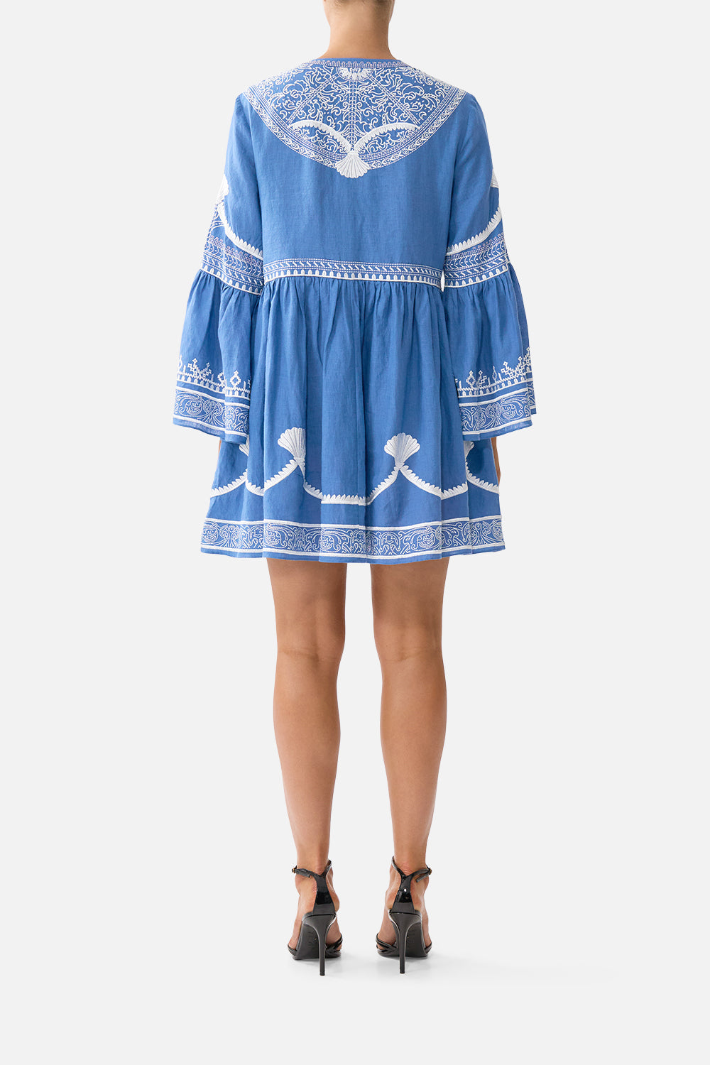 BUTTON THROUGH MINI DRESS WITH FLARED SLEEVE DE NADA GRANADA