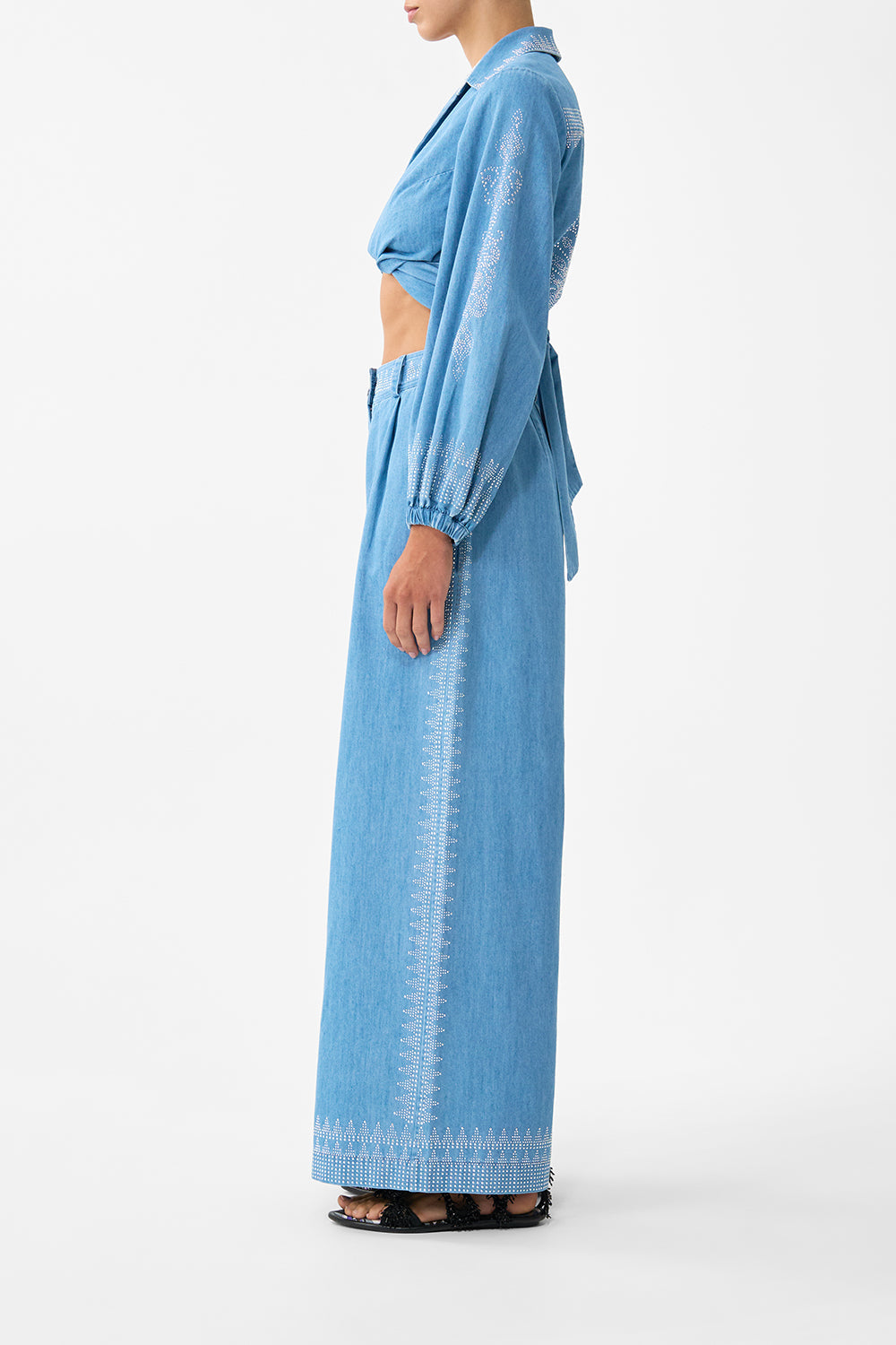 The CAMILLA LONG SPLIT FRONT TWIST DRESS THE HUM OF THE ALHAMBRA in our  print.