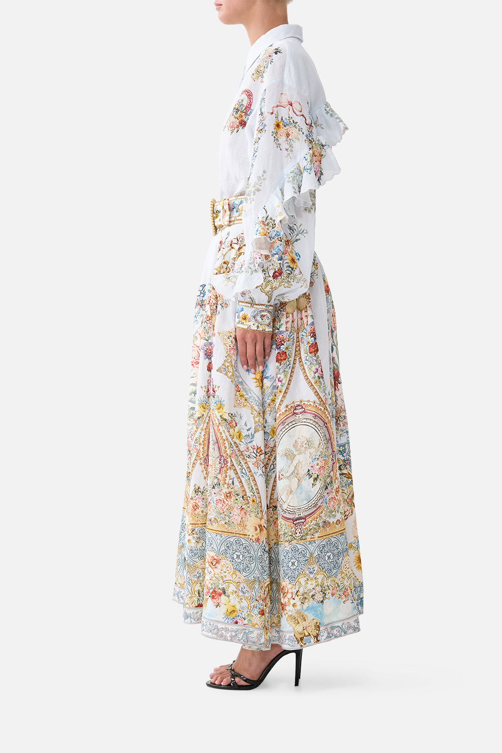 The CAMILLA COLLARED SHIRT WITH FRILL NECK DETAIL TAURUS RISING in our  print.