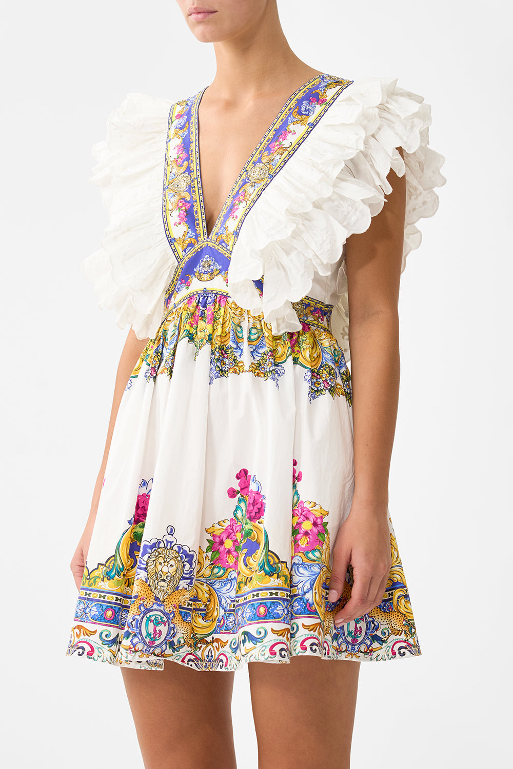 The CAMILLA SHORT WAIST TIE SHIRT DRESS FLAMENCO FOLKLORE in our  print.