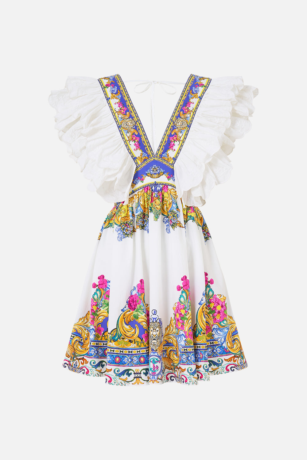 The CAMILLA SHORT WAIST TIE SHIRT DRESS FLAMENCO FOLKLORE in our  print.