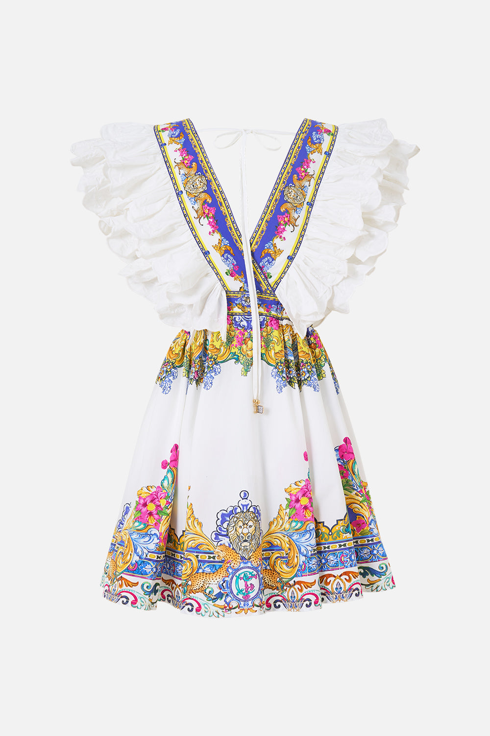 The CAMILLA KIDS FRILL SLEEVE TEE W BABYLOCKED EDGE HOWDY GAUDI in our  print.